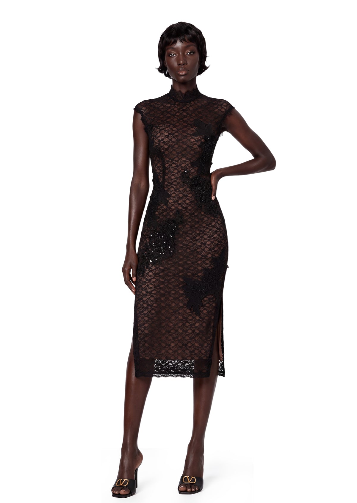 Yoshe Lace Rhinestone Midi Dress