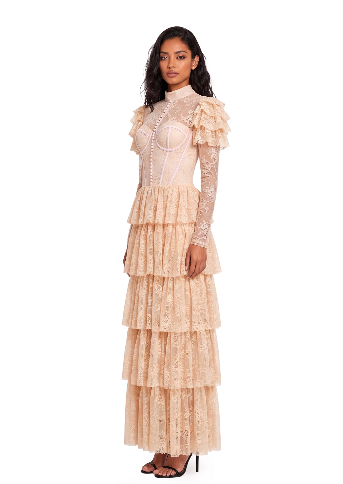 Midikleid in A-Linie mit Blumenmuster und Laternenärmeln