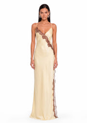Dallin Satin Lace Dress With Lace Trim