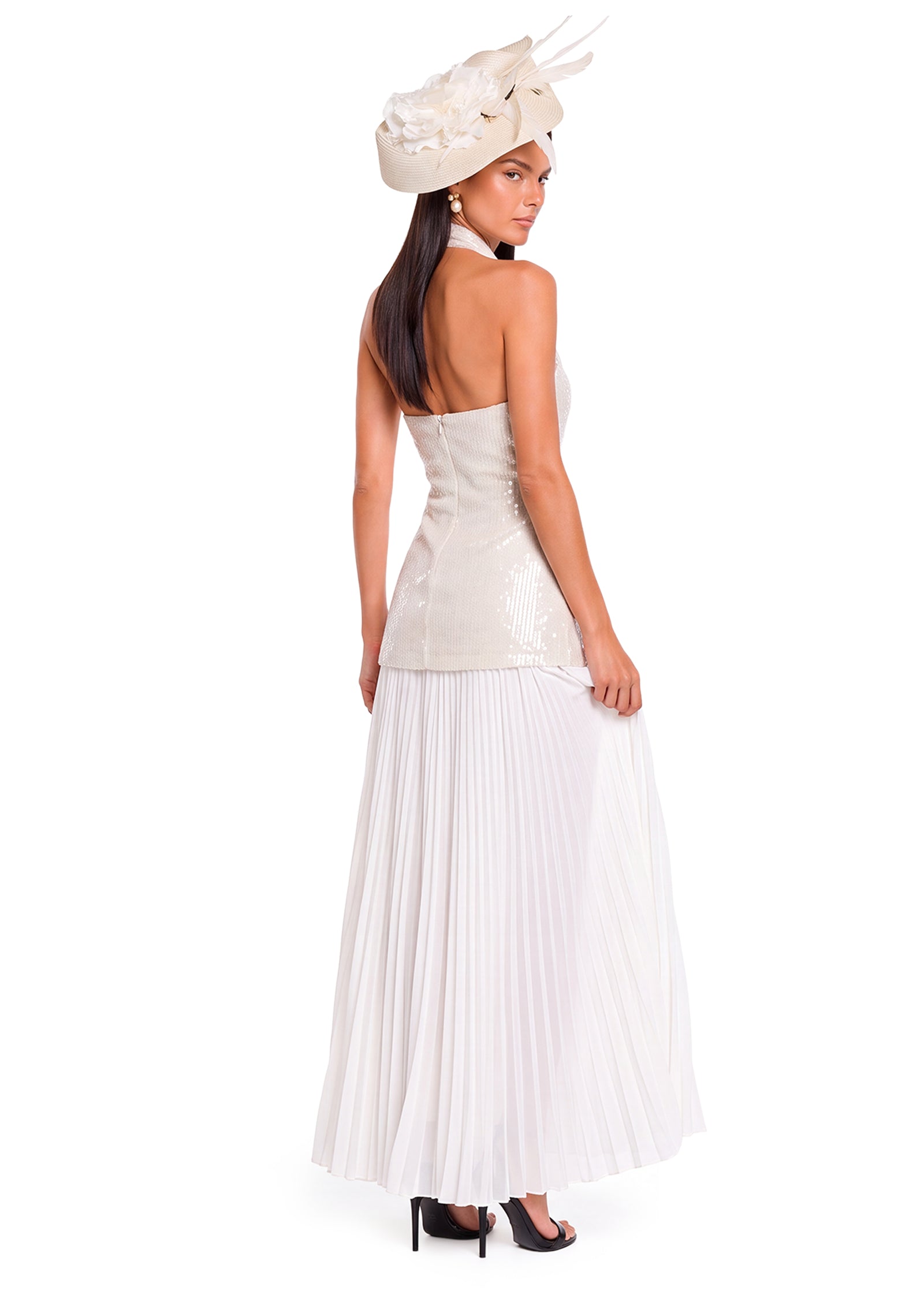 Midikleid in A-Linie mit Blumenmuster und Laternenärmeln