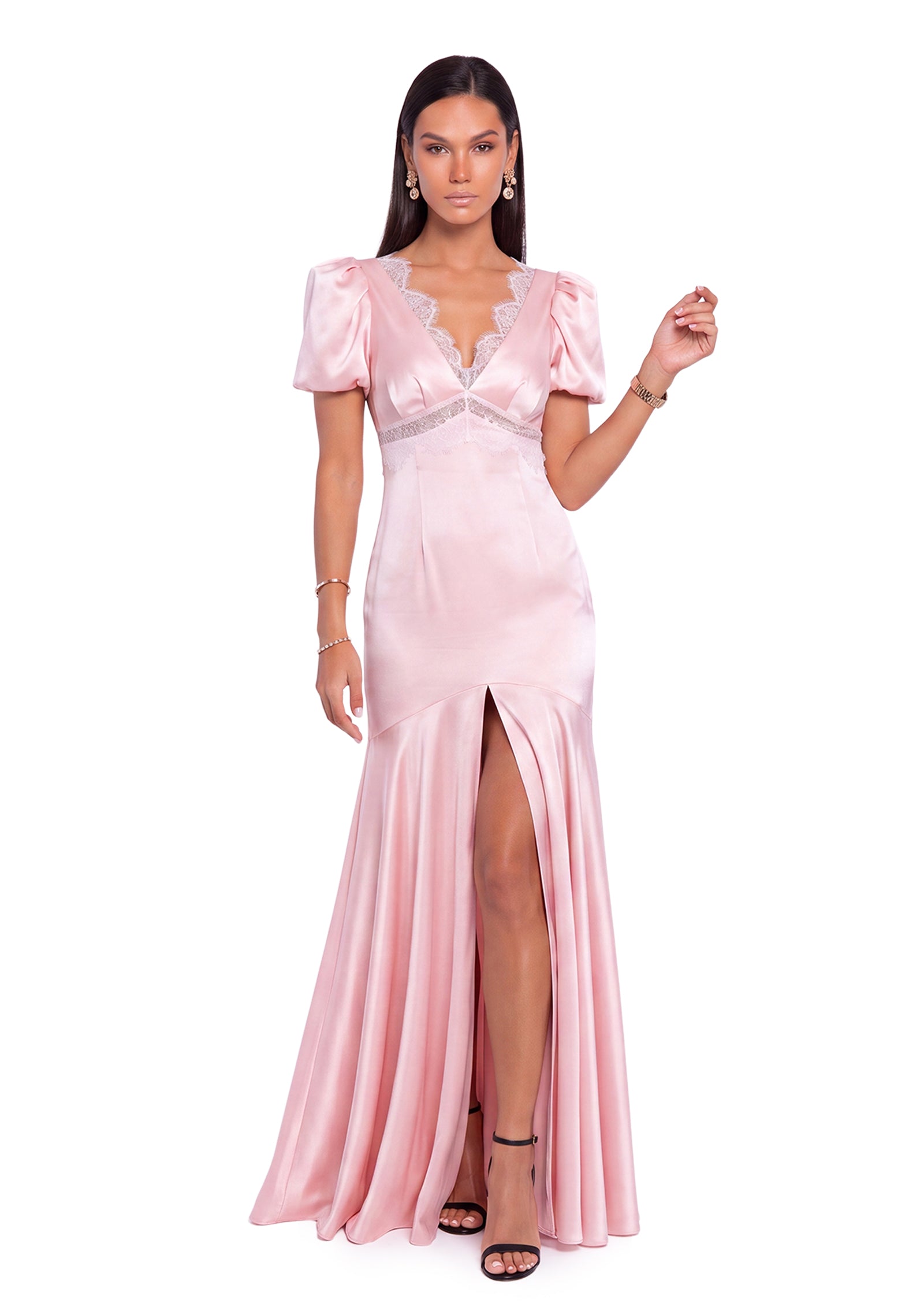 Midikleid in A-Linie mit Blumenmuster und Laternenärmeln