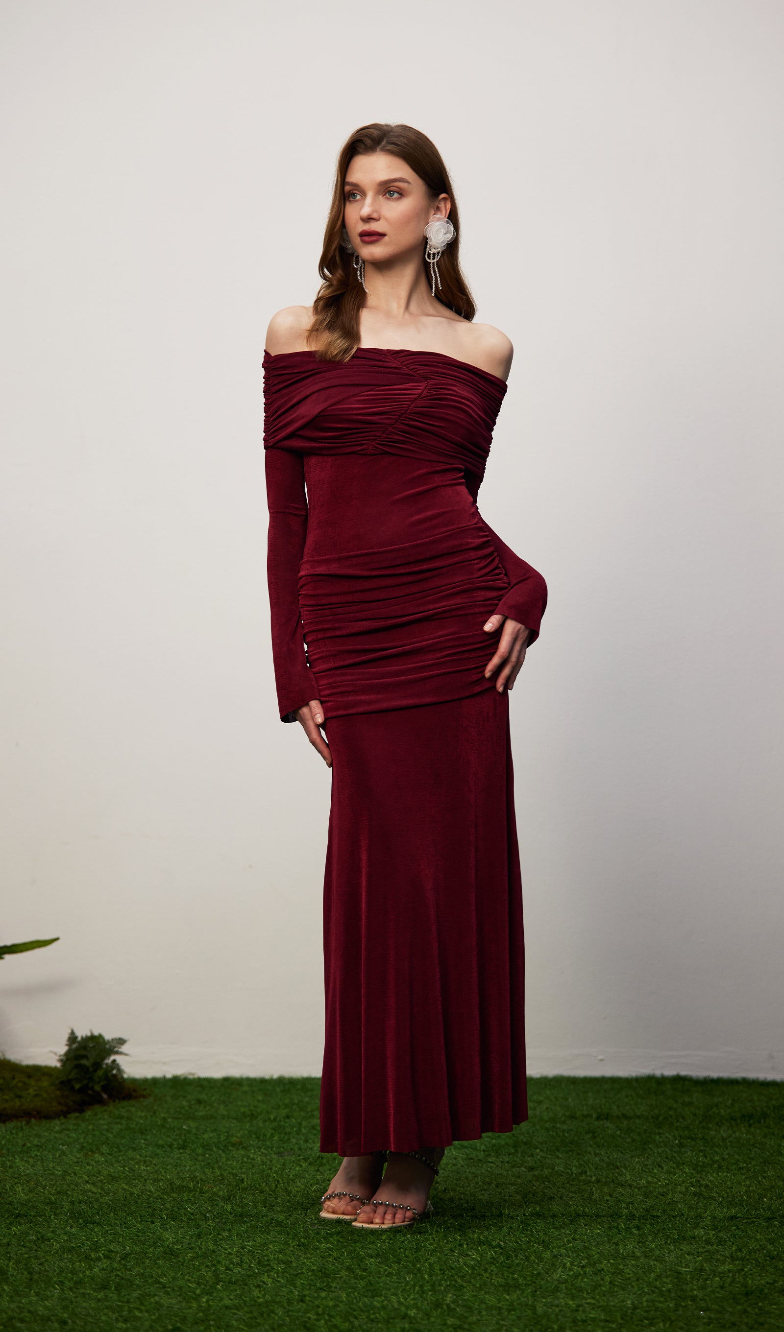 Midikleid in A-Linie mit Blumenmuster und Laternenärmeln