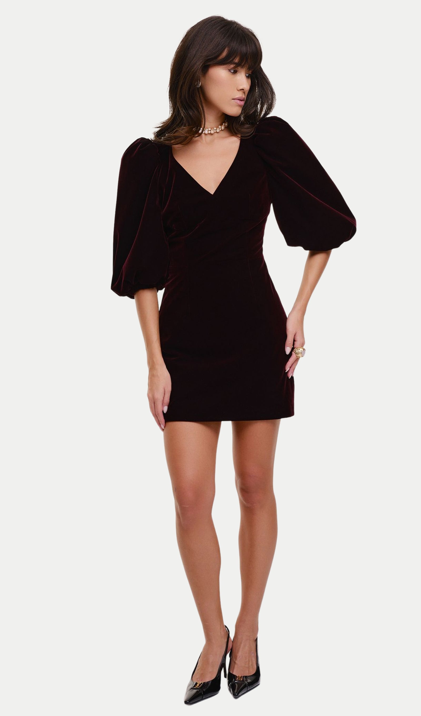 Midikleid in A-Linie mit Blumenmuster und Laternenärmeln