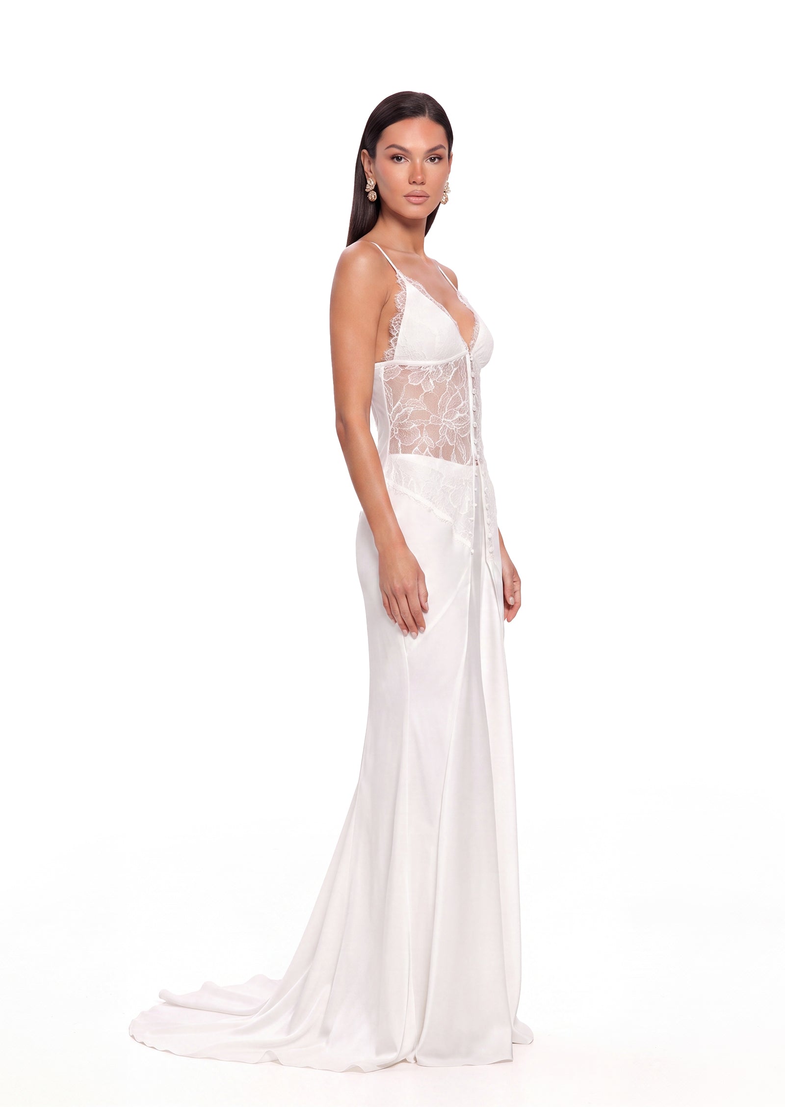 Easton Lace Slit Top And Satin Wide Leg Pants Set
