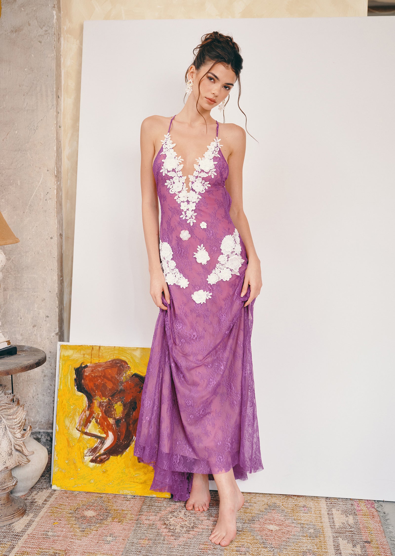 Midikleid in A-Linie mit Blumenmuster und Laternenärmeln
