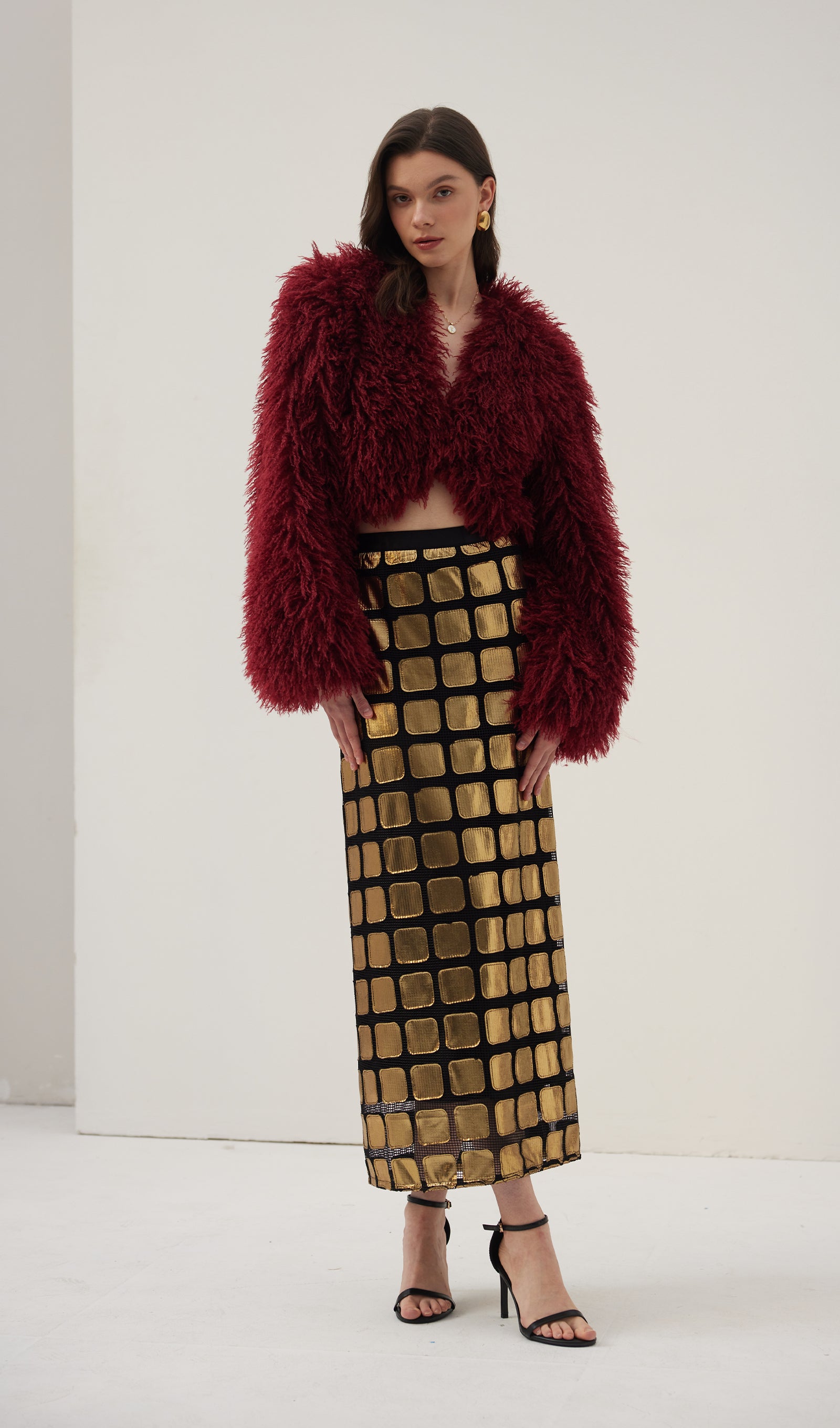 Faux Fur Jacket In Burgundy Coat