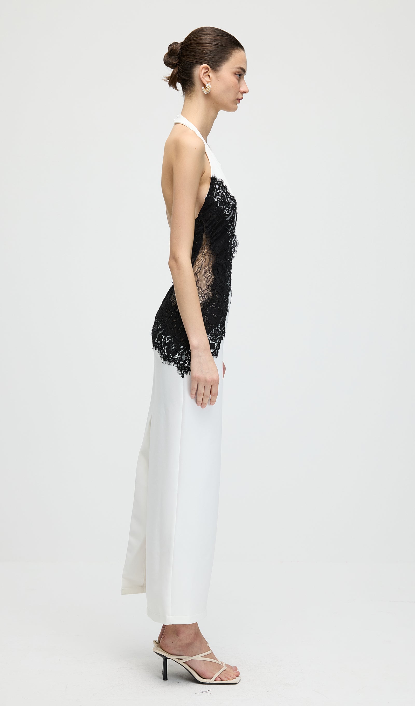 Solid Open Back Maxi Dress In Crepe & Lace