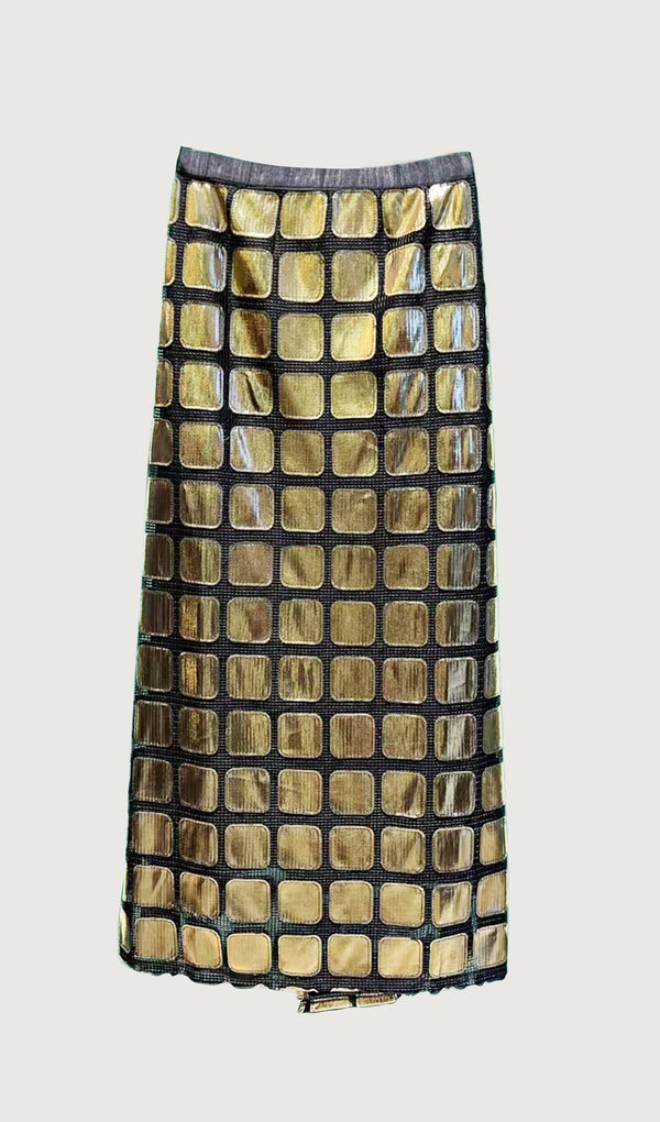 Block Panel Midi Skirt Gold