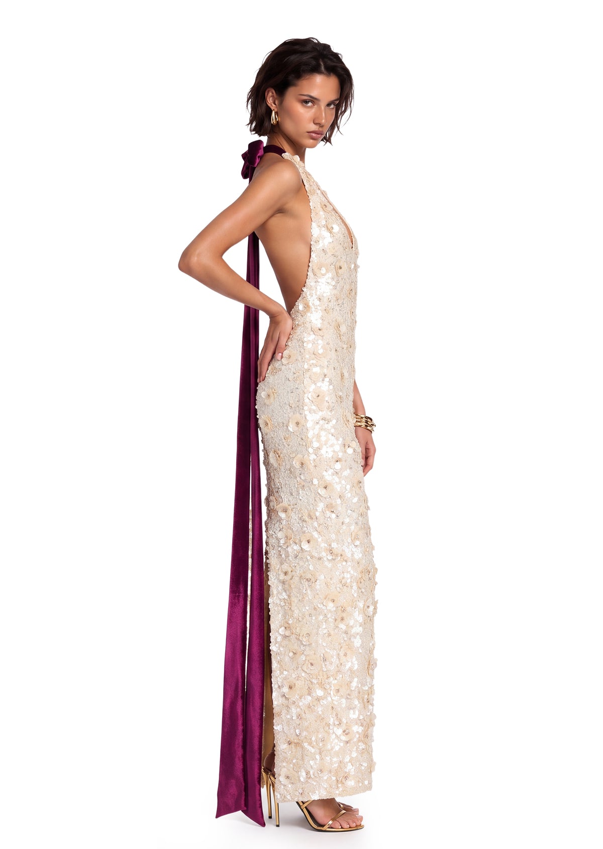 Zanna Open Back Slit Sequin Maxi Dress