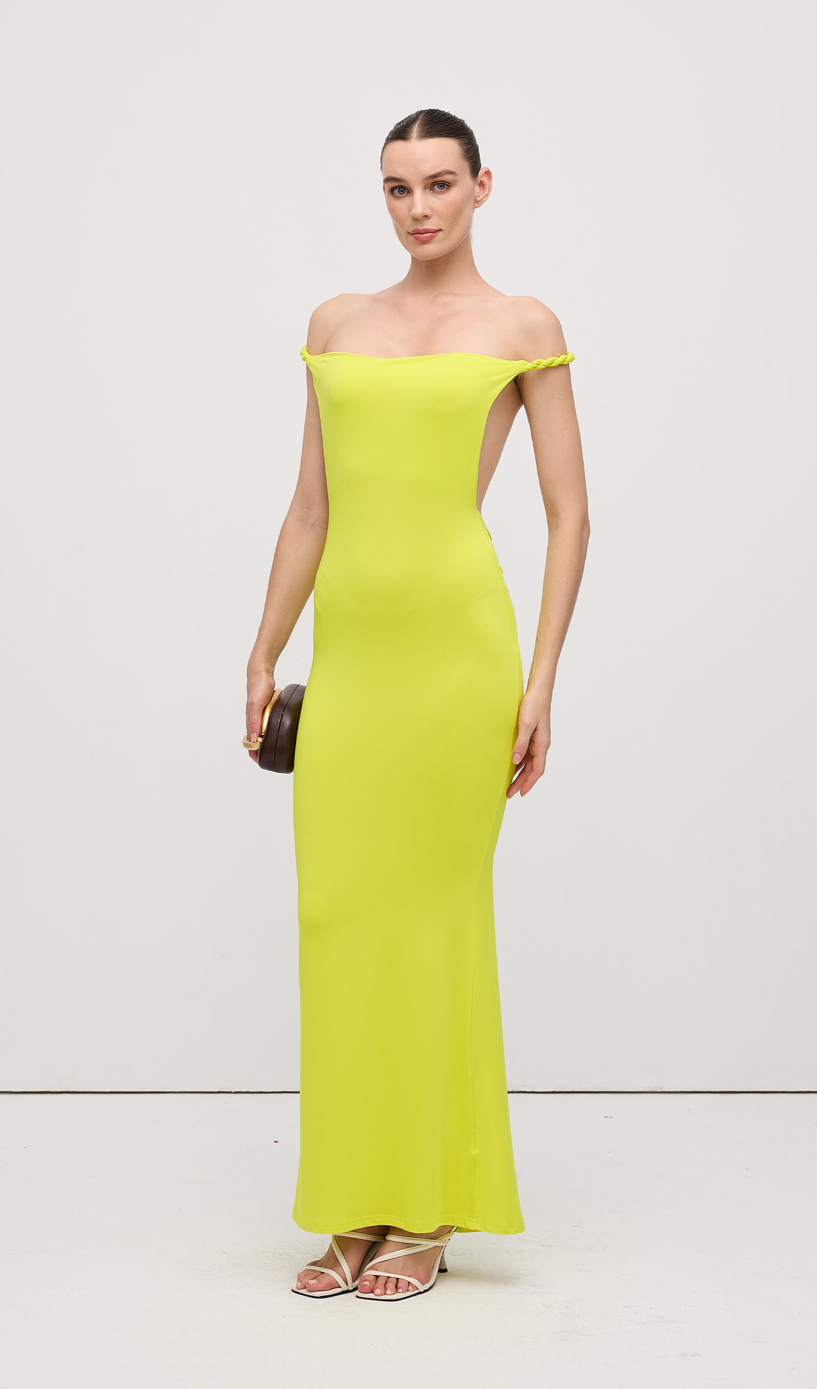 Open Back Pleated Fitted Maxi Dress
