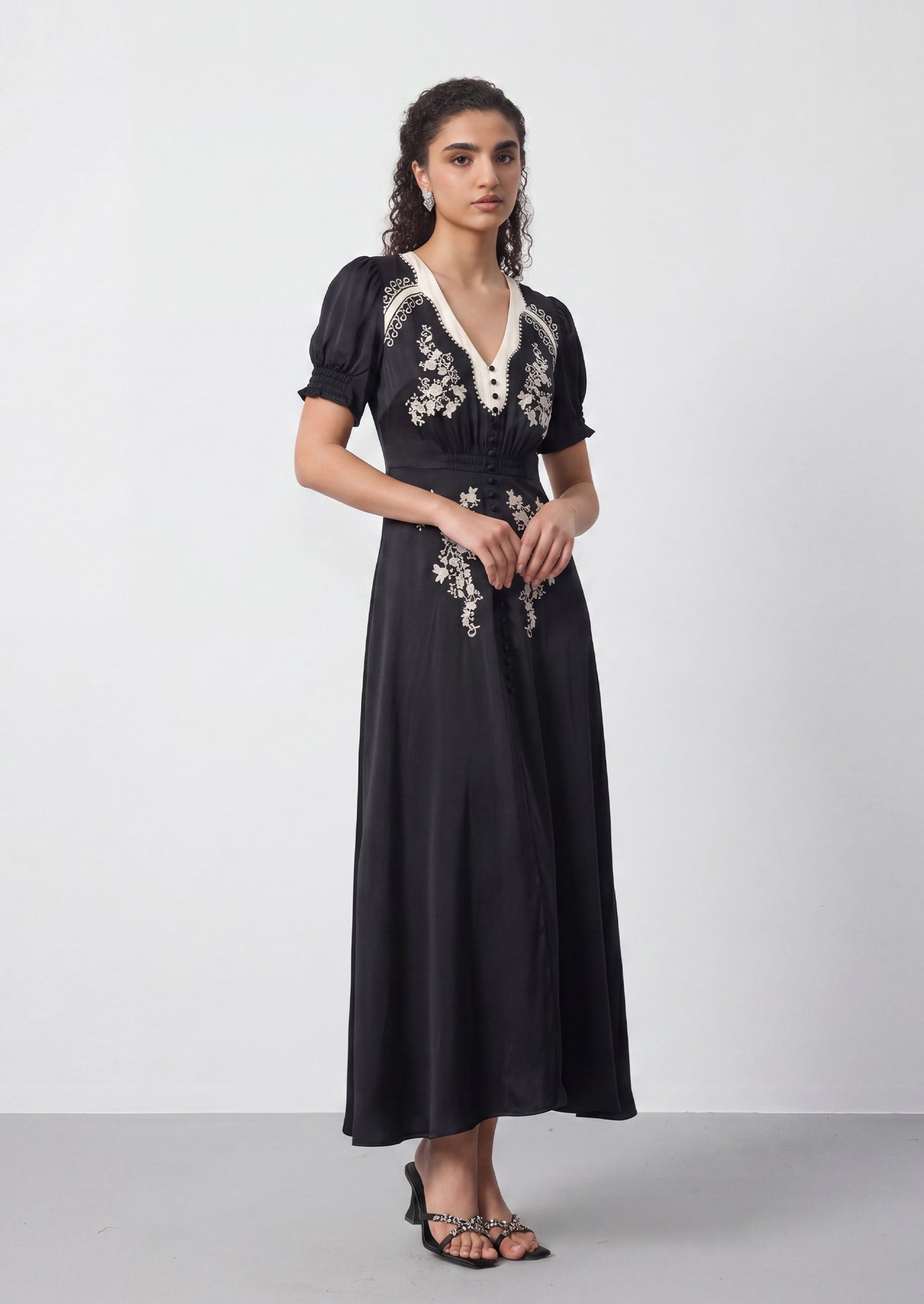 Ayla  Embellished Hammered Maxi Dress In Black