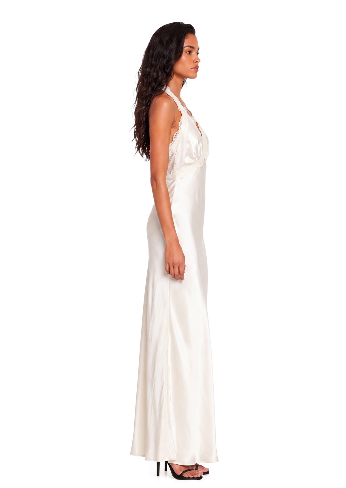 Ebbe Halter Neck Lace  Satin Maxi Dress