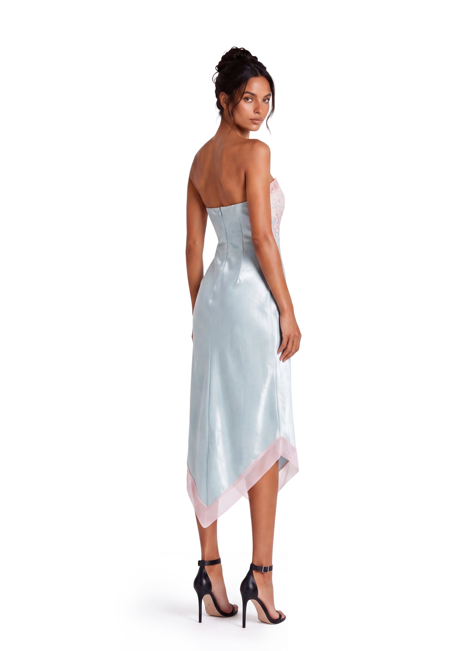 Deodat Lace Satin Strapless Midi Dress