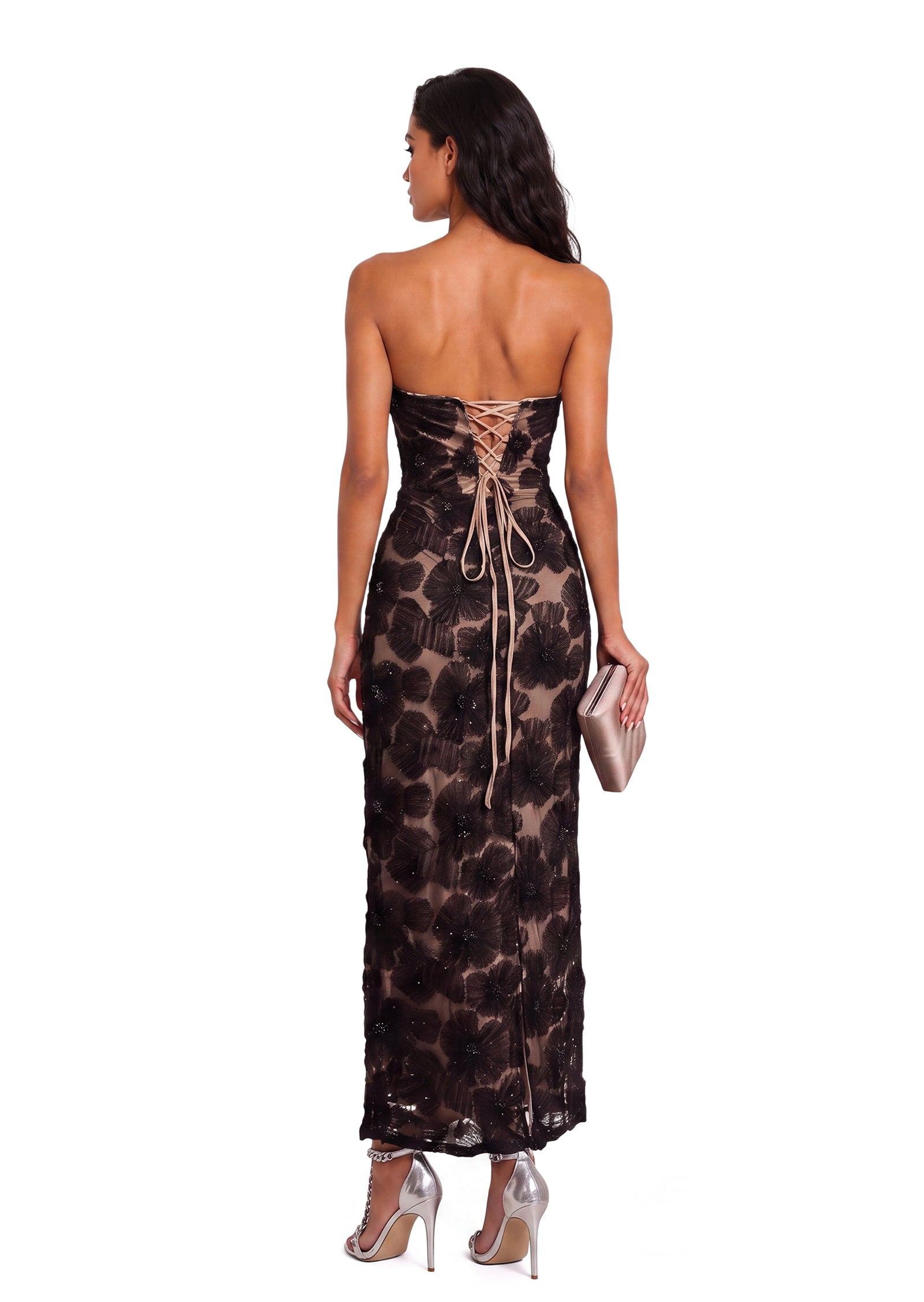 Yahir Strapless Lace Maxi Dress In Black