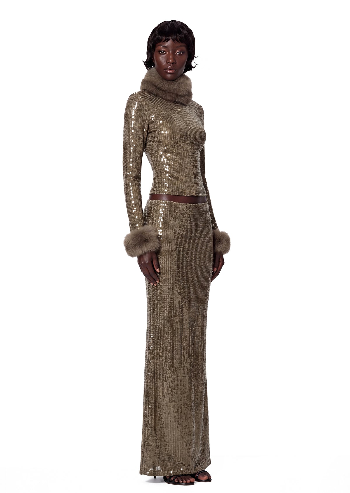 Yapany Feather Sequin Top & Mermaid Skirt Set