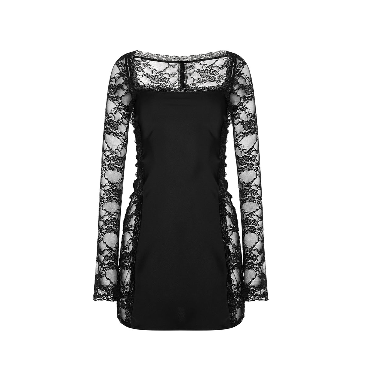 Abay Long Ssleeved Lace Satin Mini Dress