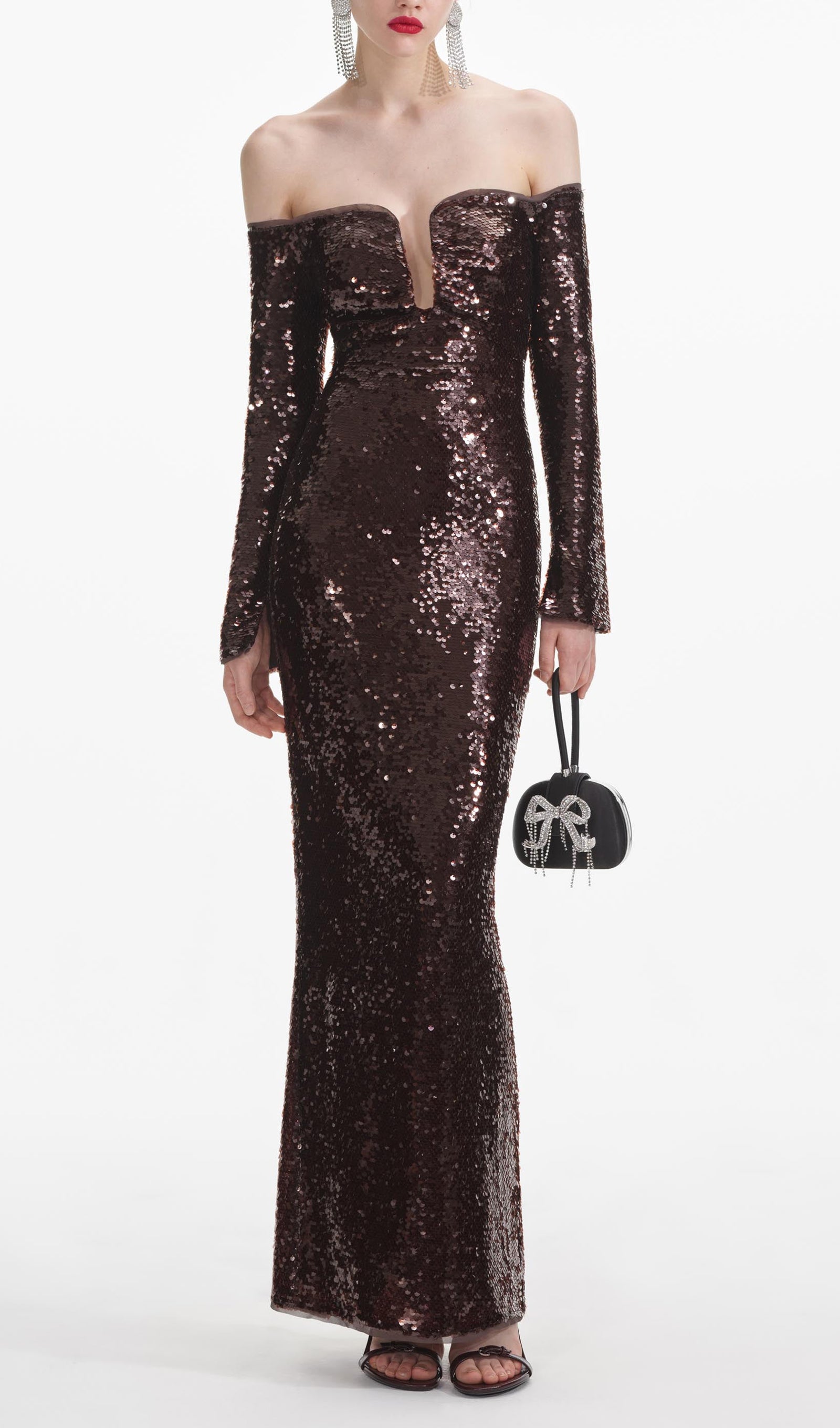 Off Shoulder Sequin Maxi Dress