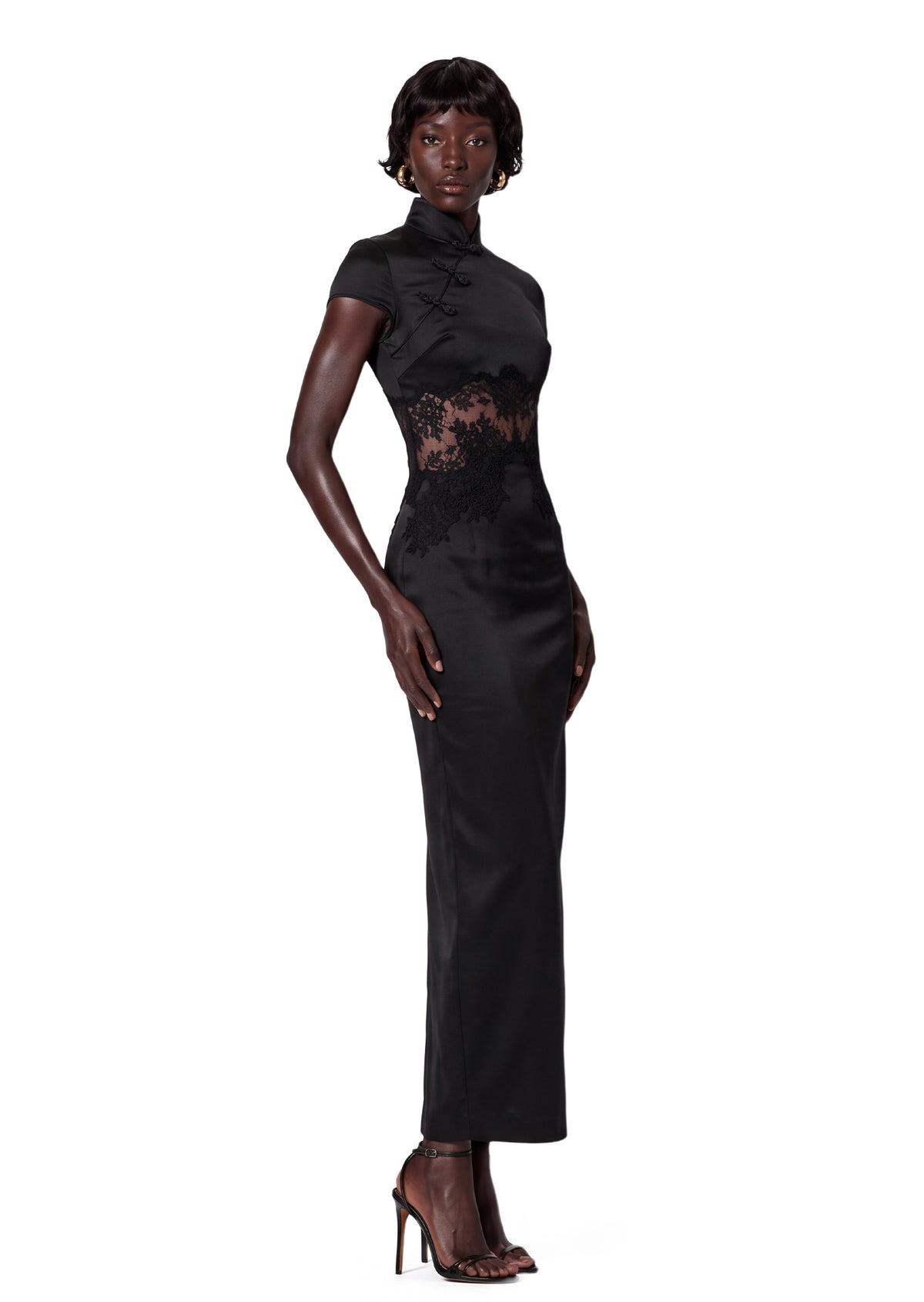 Yoselin  Satin Maxi Dress In Black