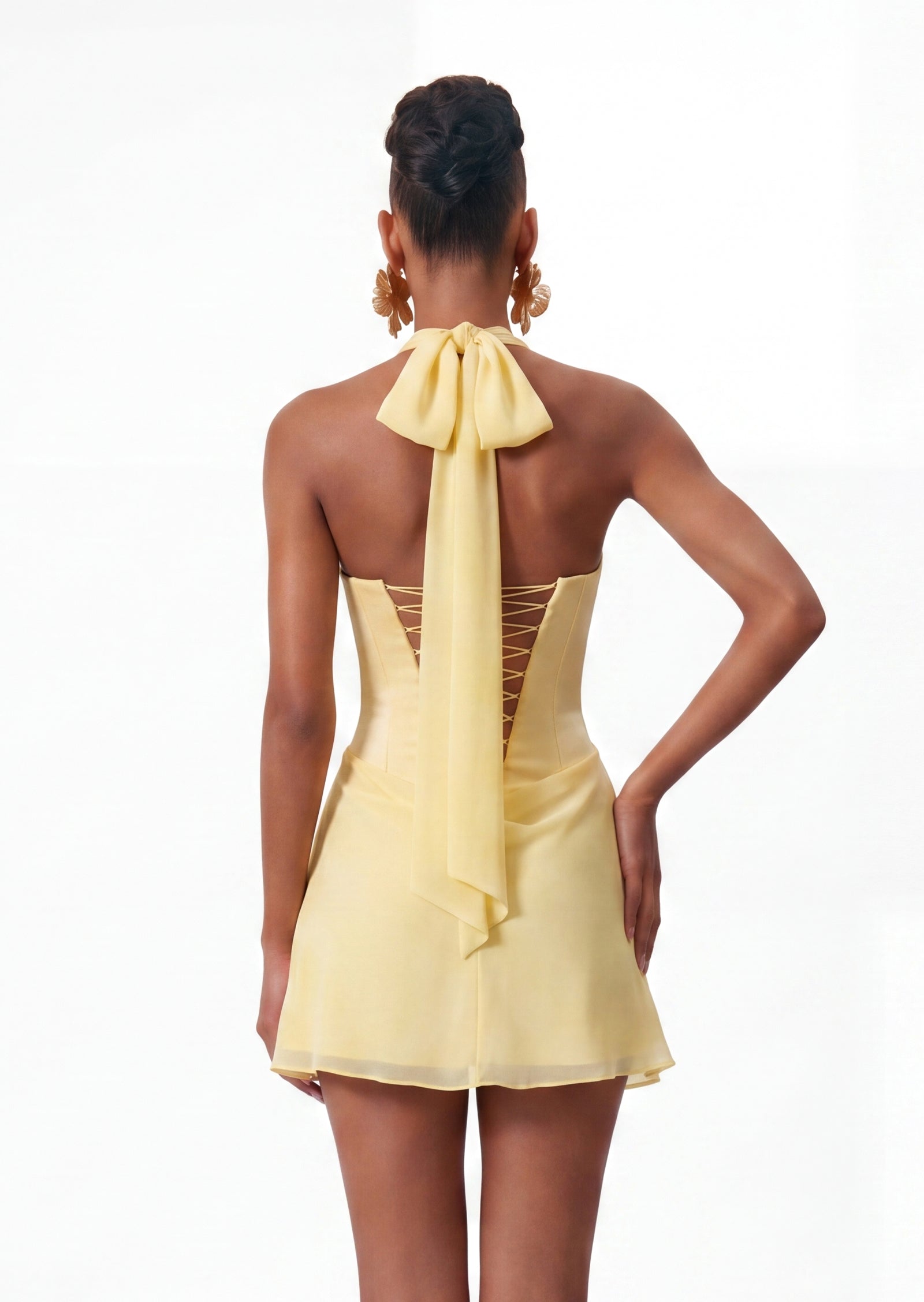 Helen Satin Draped Mini Dress In Yellow