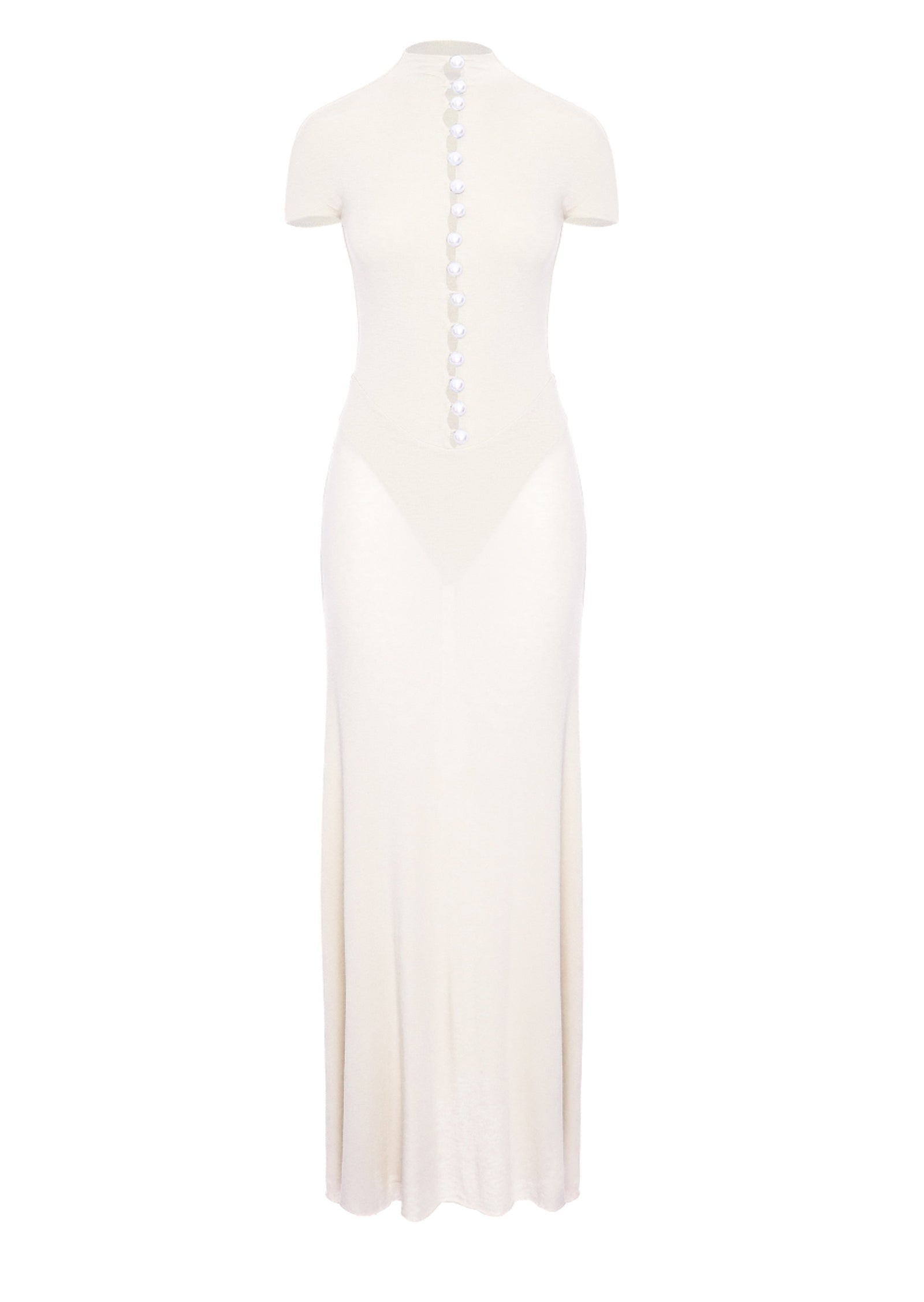 Short Sleeved Sheer Button Maxi Dress In White