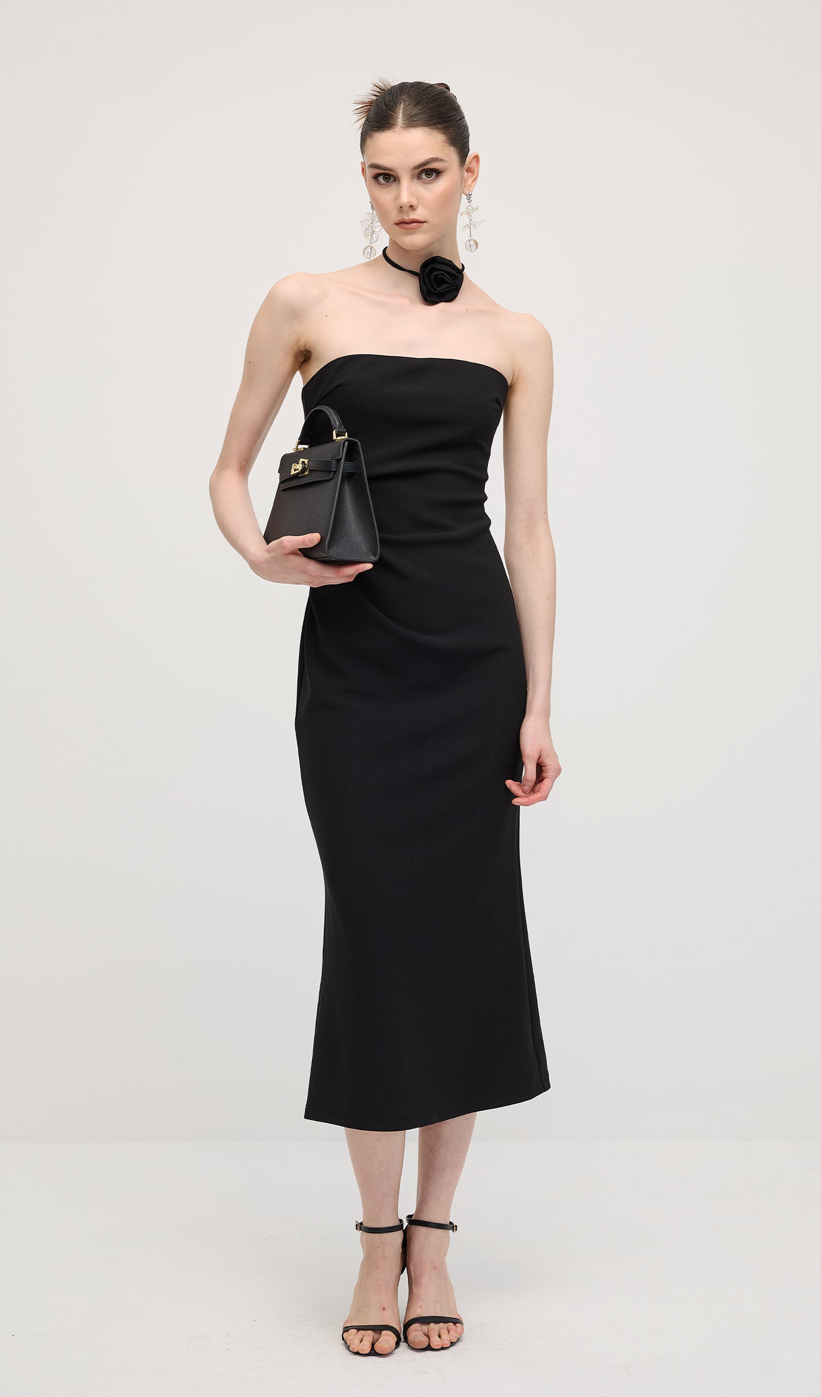 Midikleid in A-Linie mit Blumenmuster und Laternenärmeln