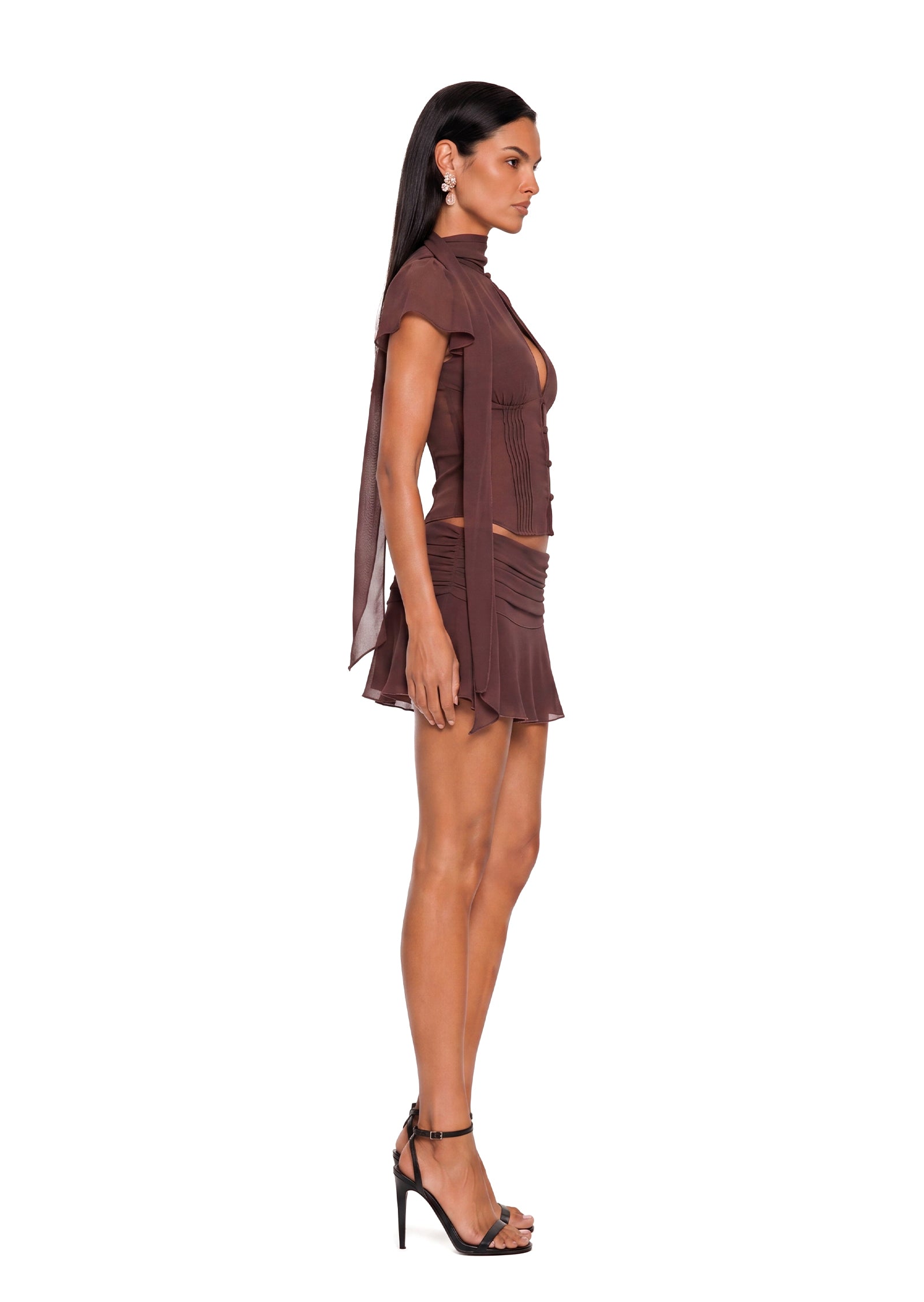 Vallissa Chiffon Mini Skirt Two Piece Set