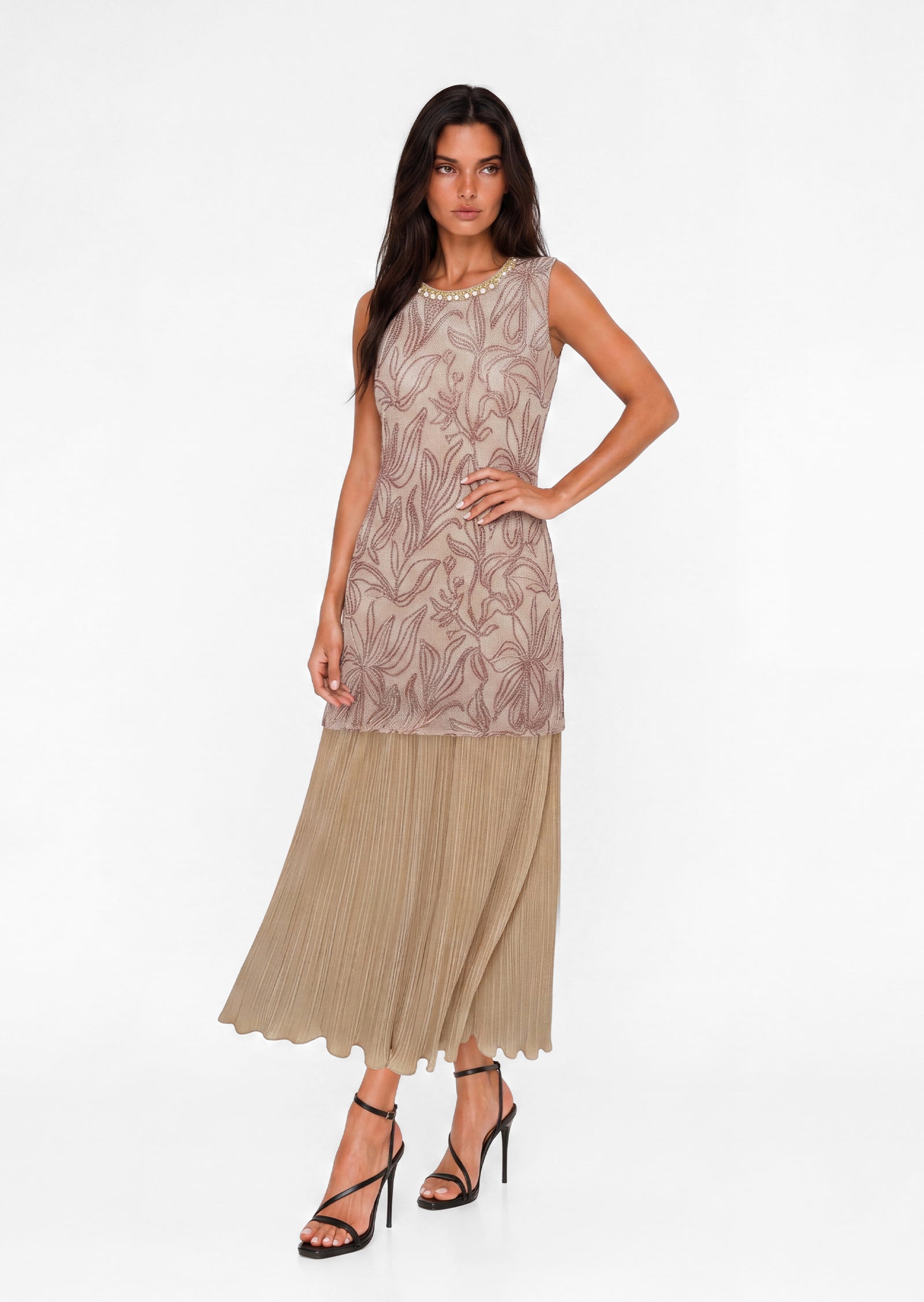 Daitaro Sleeveless Maxi Dress With Embroidery