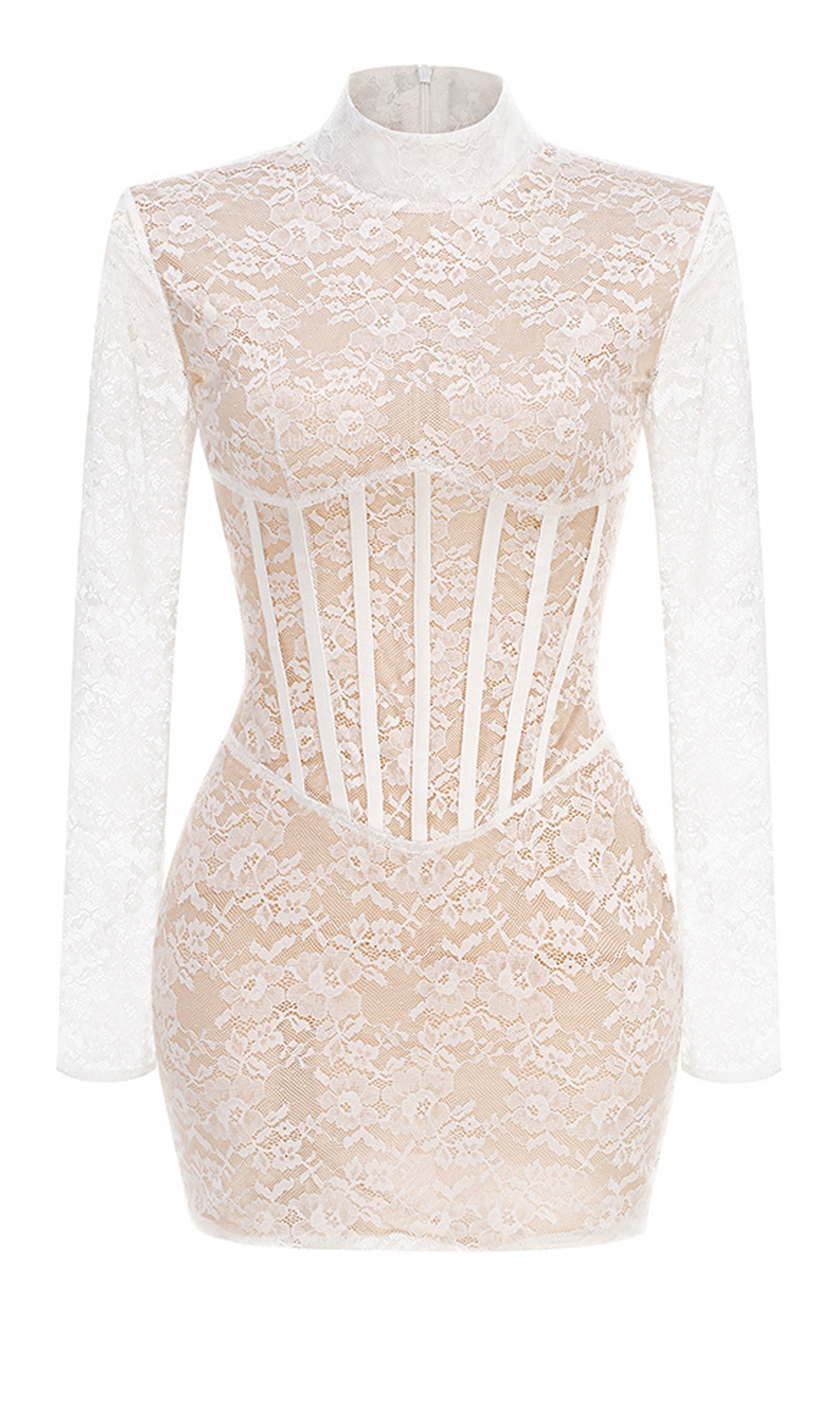 Mockneck Lace Mini Dress In White