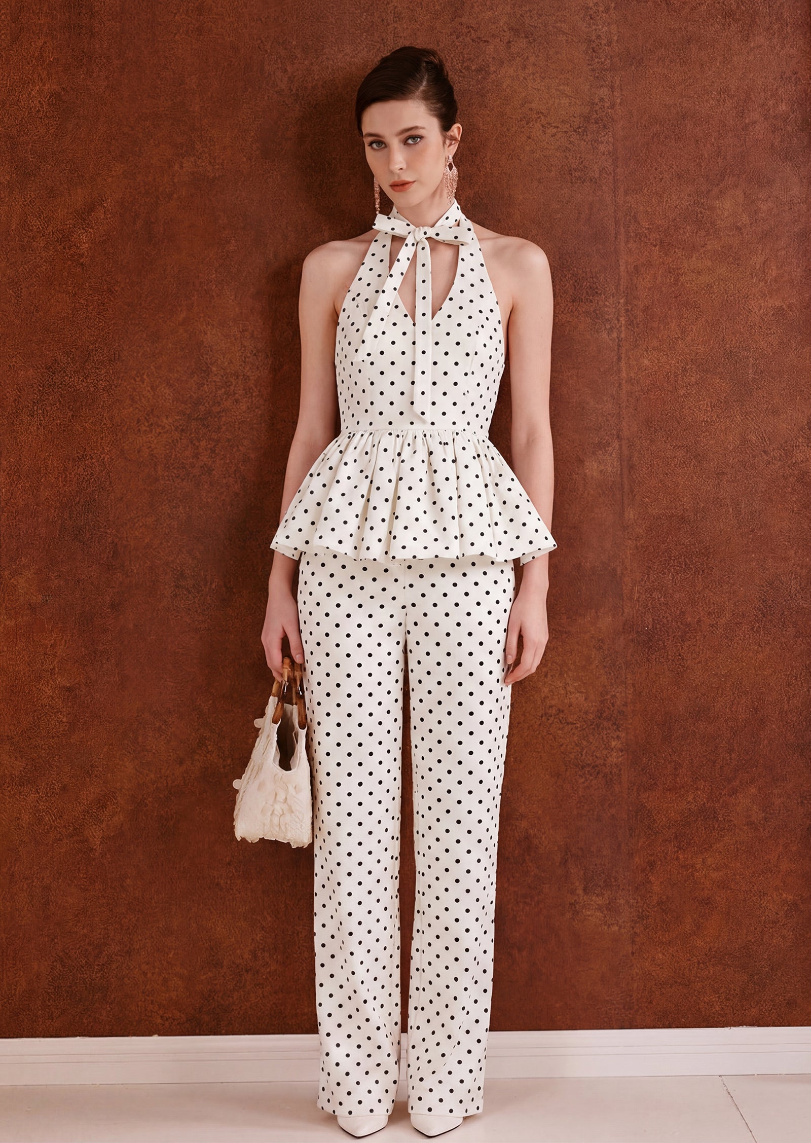 Polka Dot Peplum Top & Wide Legs Set