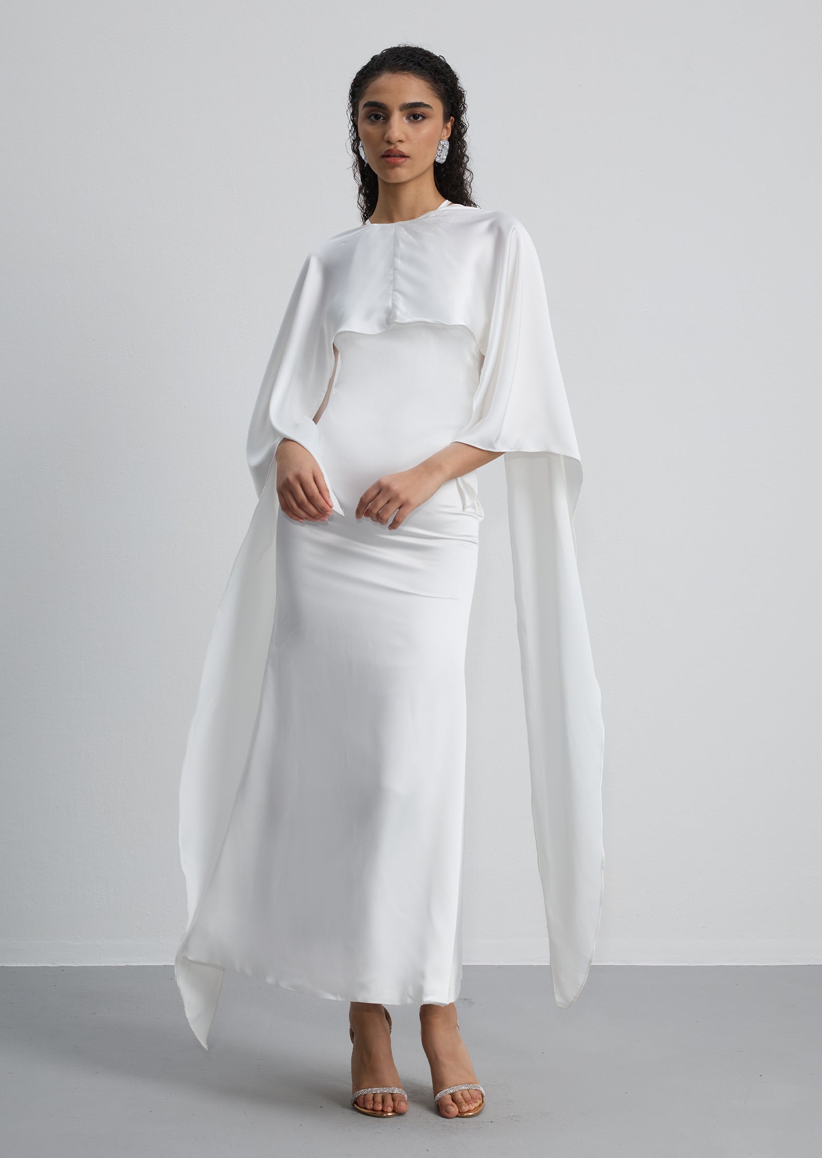 Satin Cape Two Piece Maxi Dress