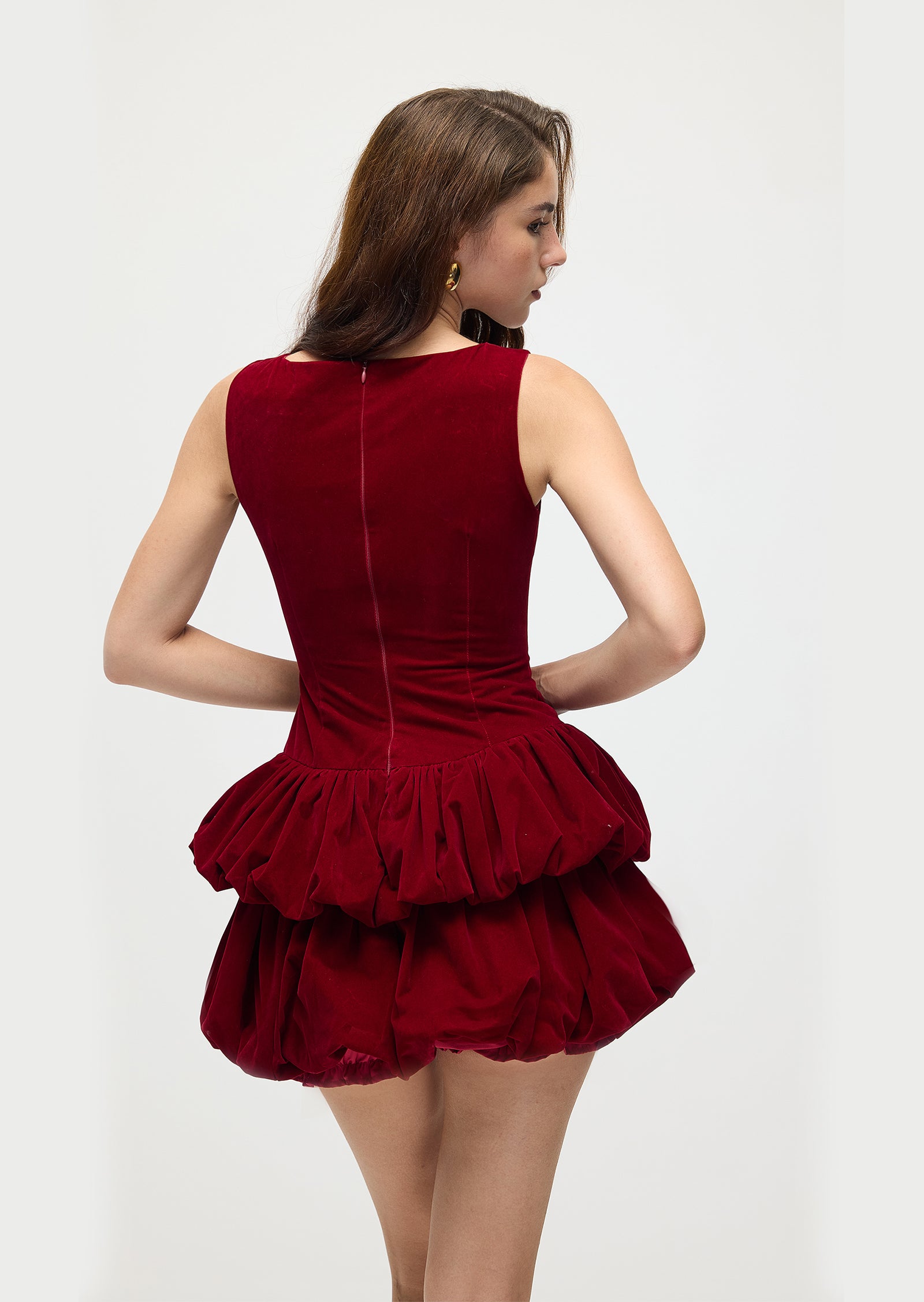 Midikleid in A-Linie mit Blumenmuster und Laternenärmeln