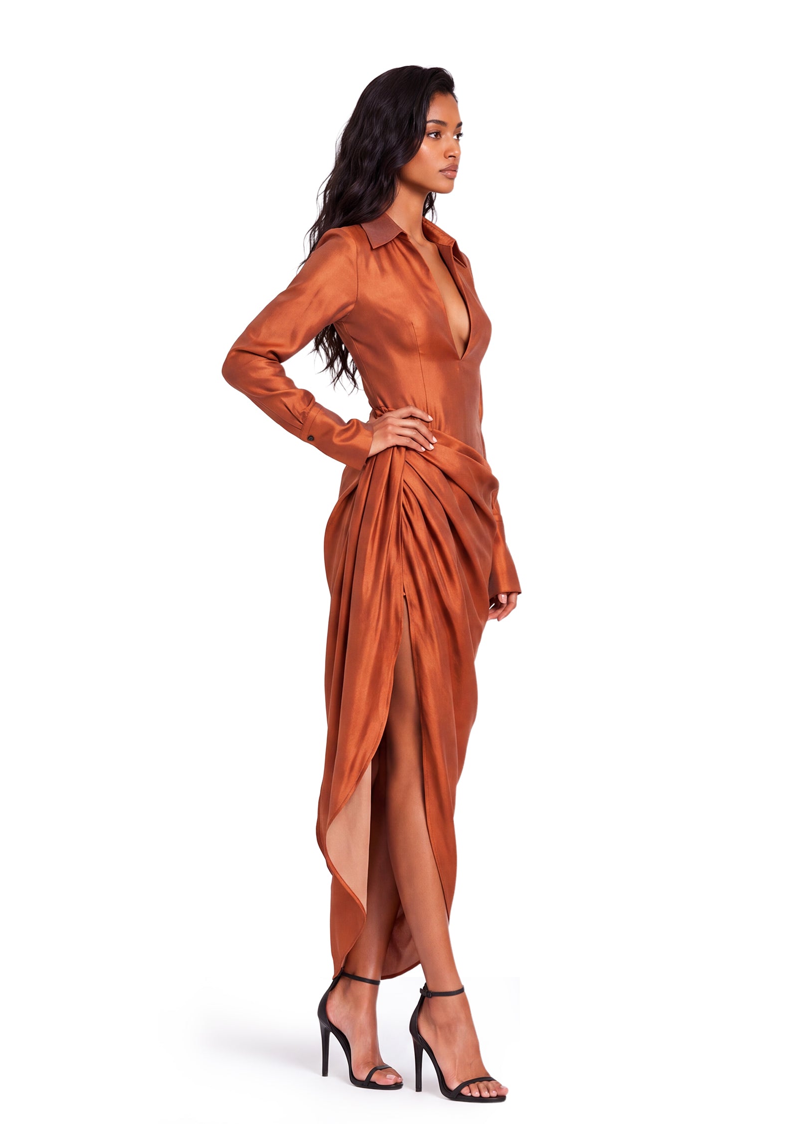 Midikleid in A-Linie mit Blumenmuster und Laternenärmeln