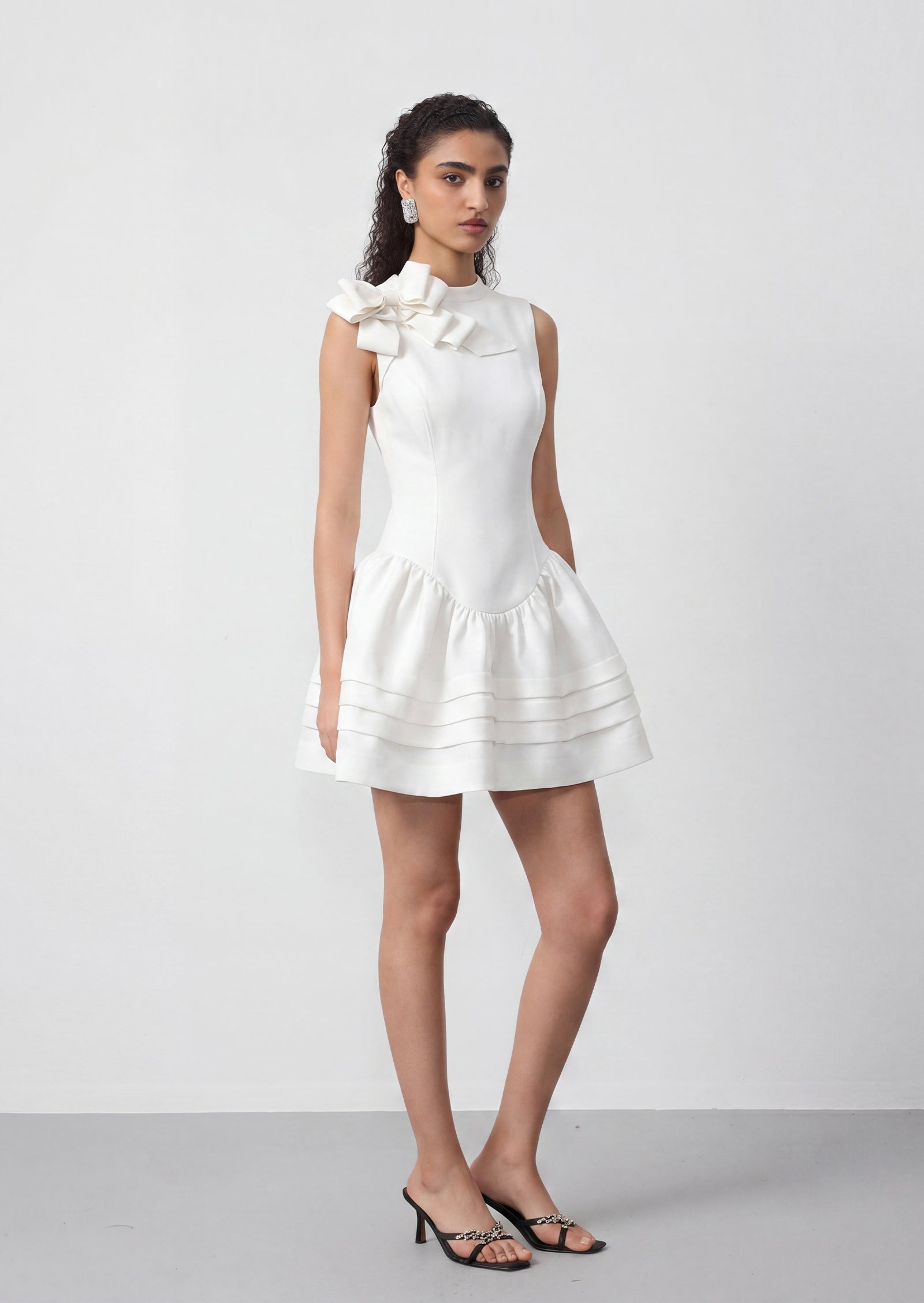 Laura Bow-Detailed Gathered Mini Dress
