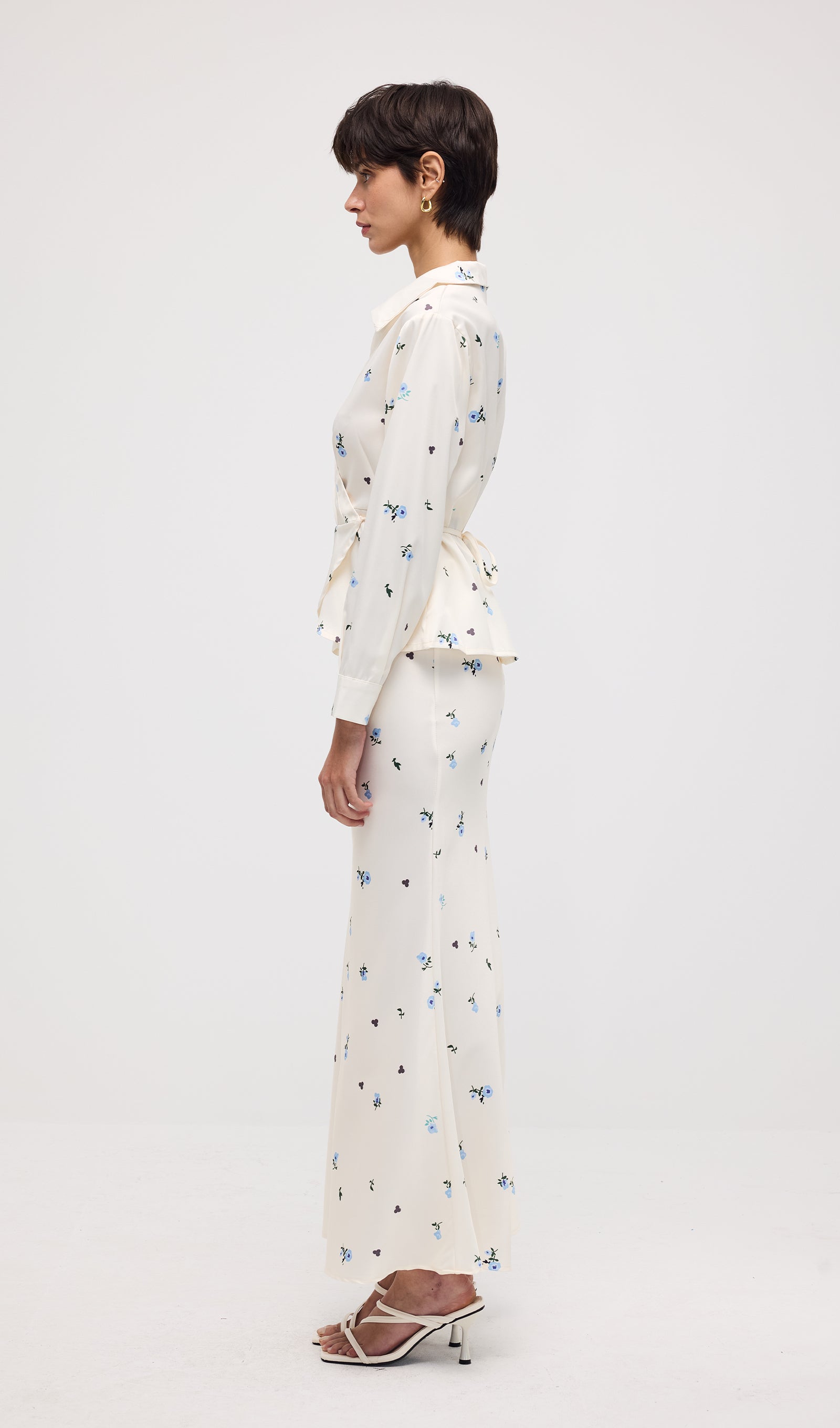 Floral Print Satin Maxi Skirt Two Piece Set