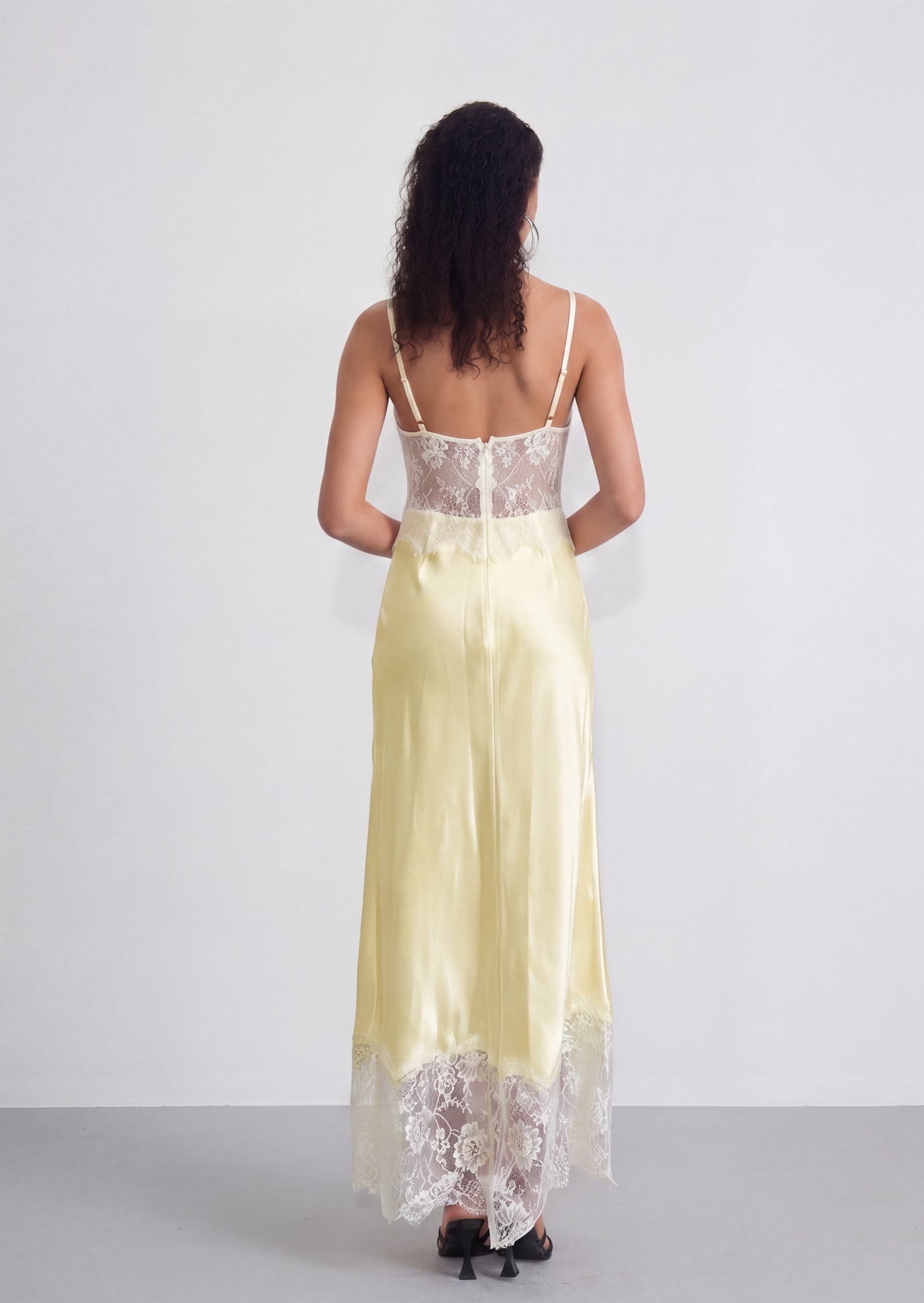 Lilah Lace Hollow Out Maxi Dress In Lemon