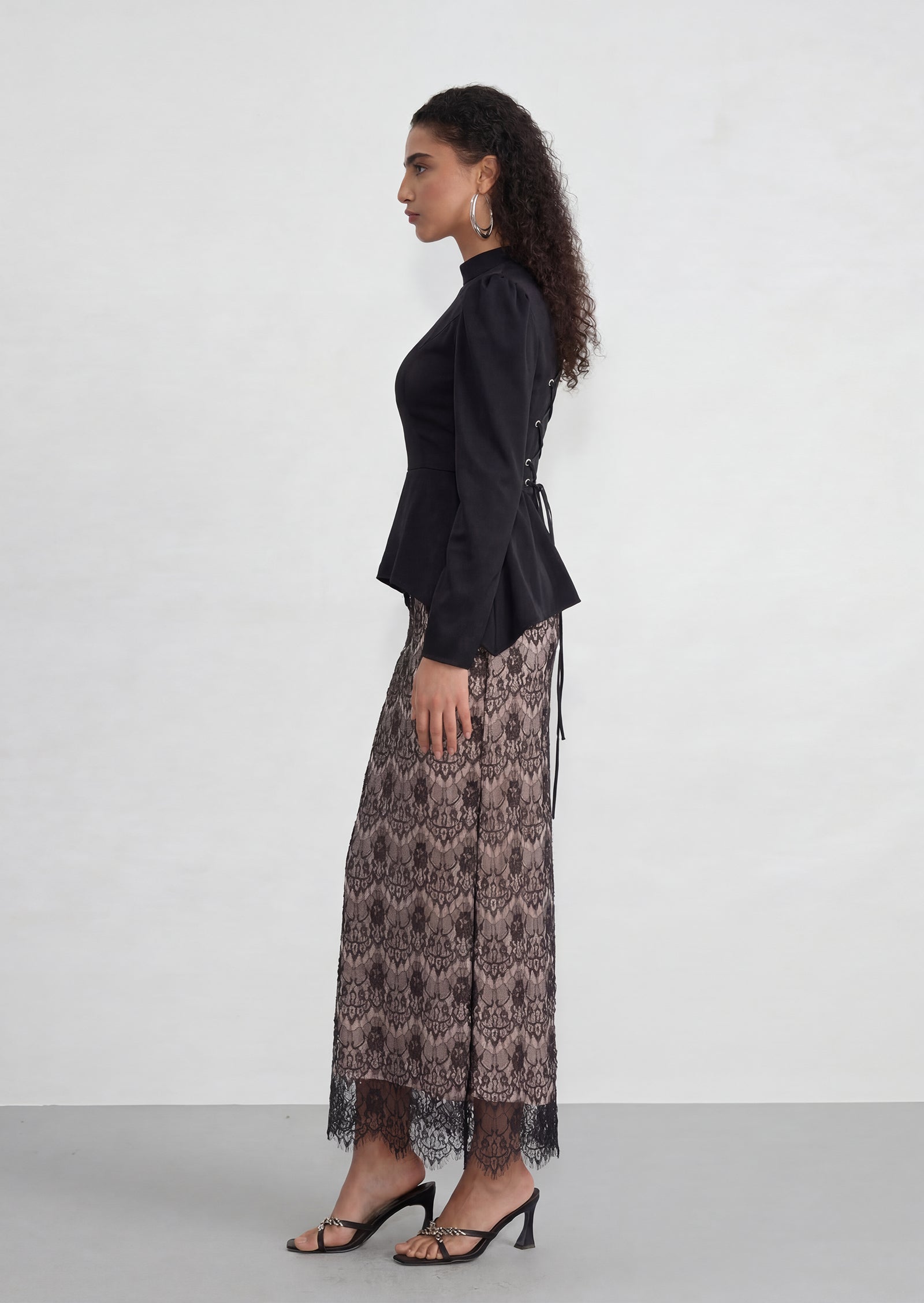 Eline High Neck Top & Lace Skirt Two Piece Set