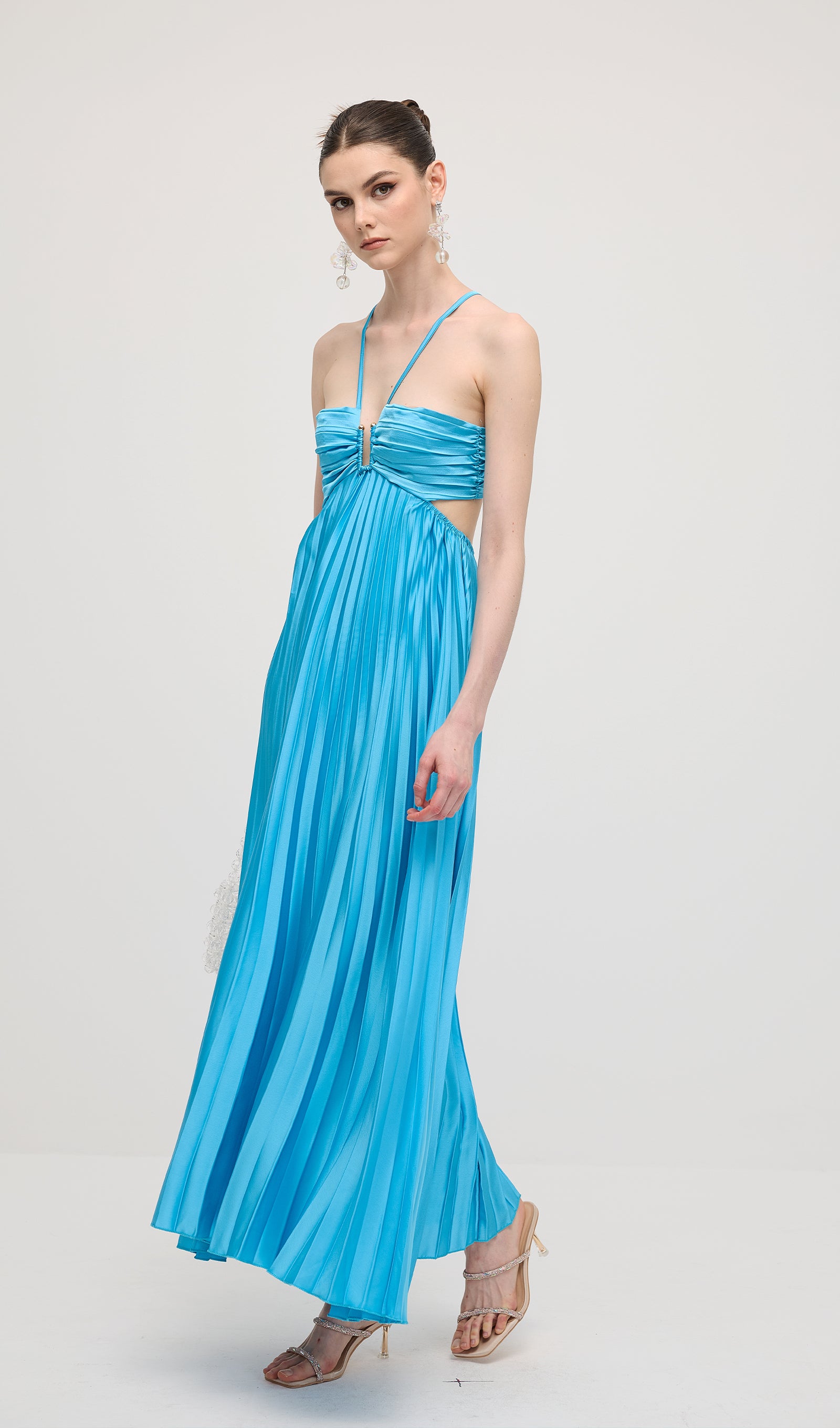 Midikleid in A-Linie mit Blumenmuster und Laternenärmeln