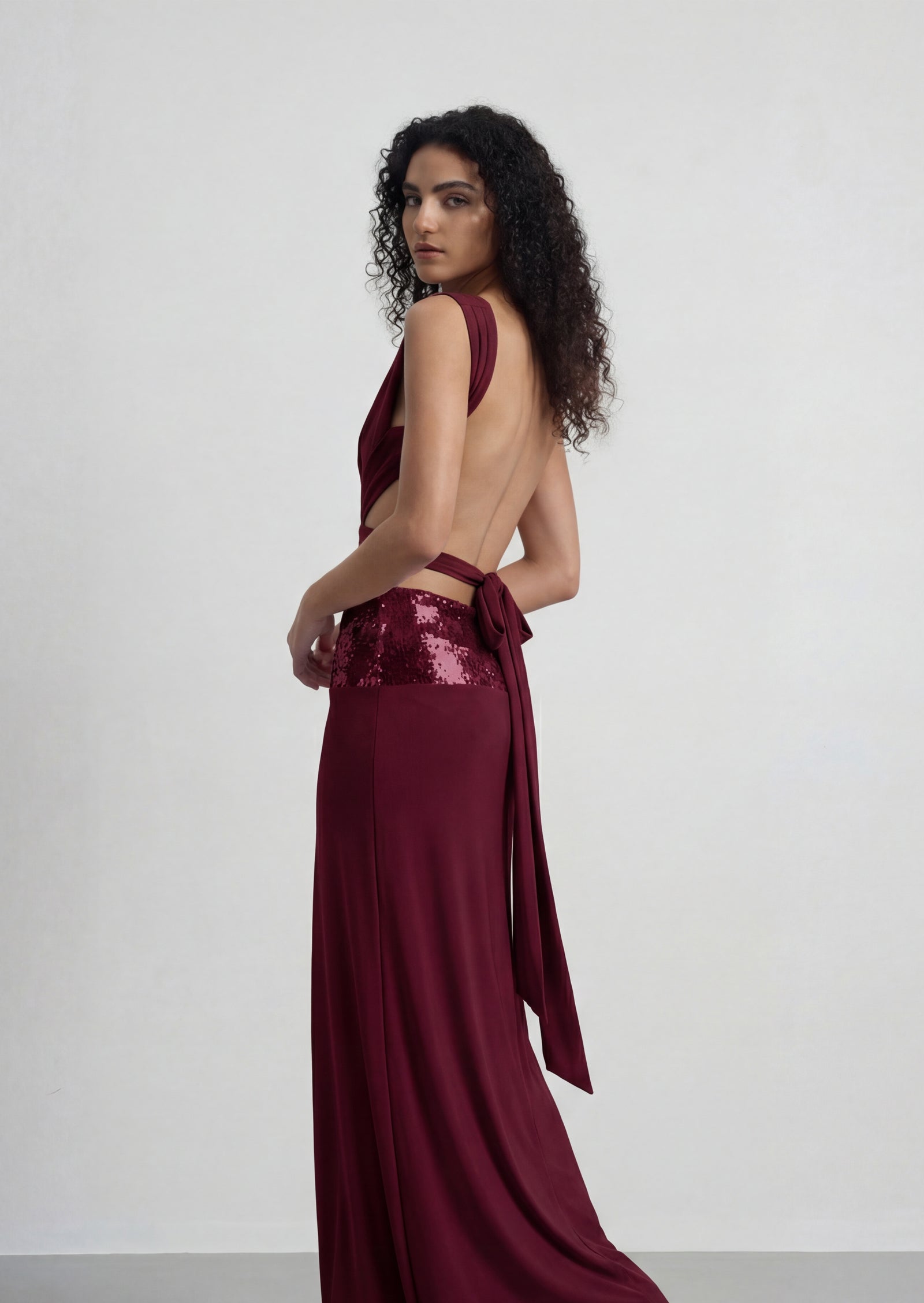 Lune Open Back Top & Sequin Skirt Set