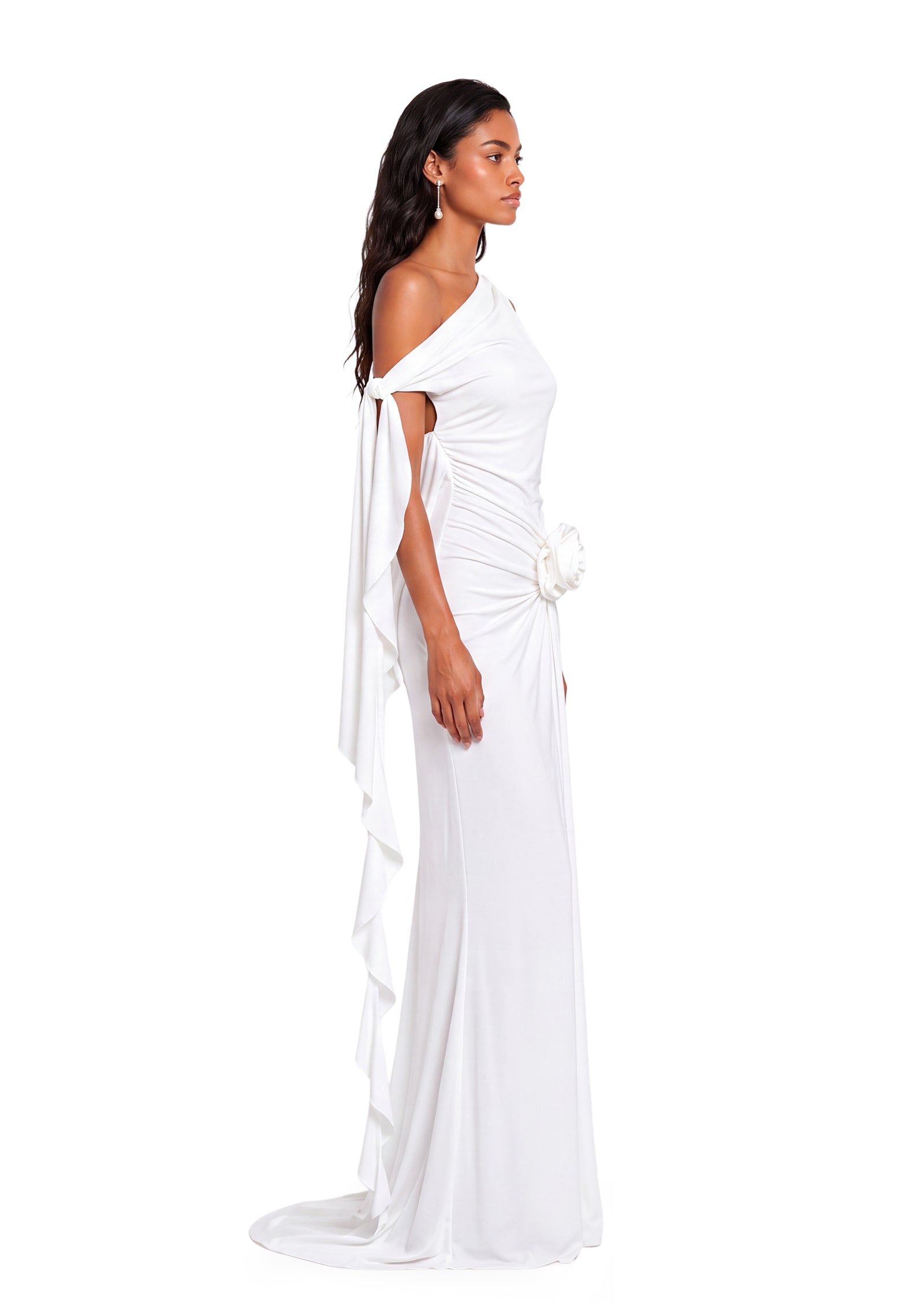 Gaia Off Shoulder Backless Maxi Dress In White