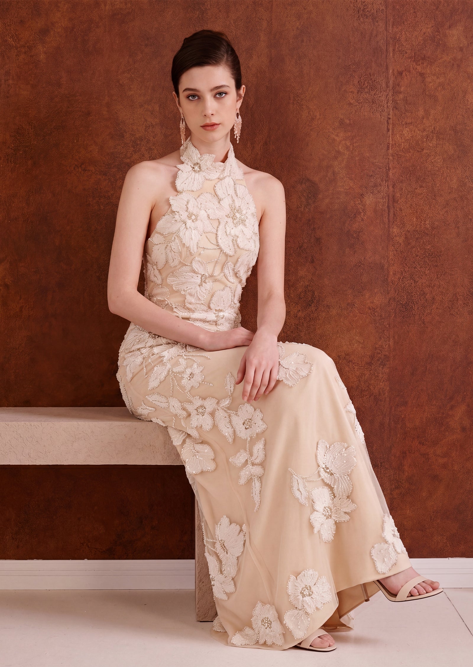 Midikleid in A-Linie mit Blumenmuster und Laternenärmeln