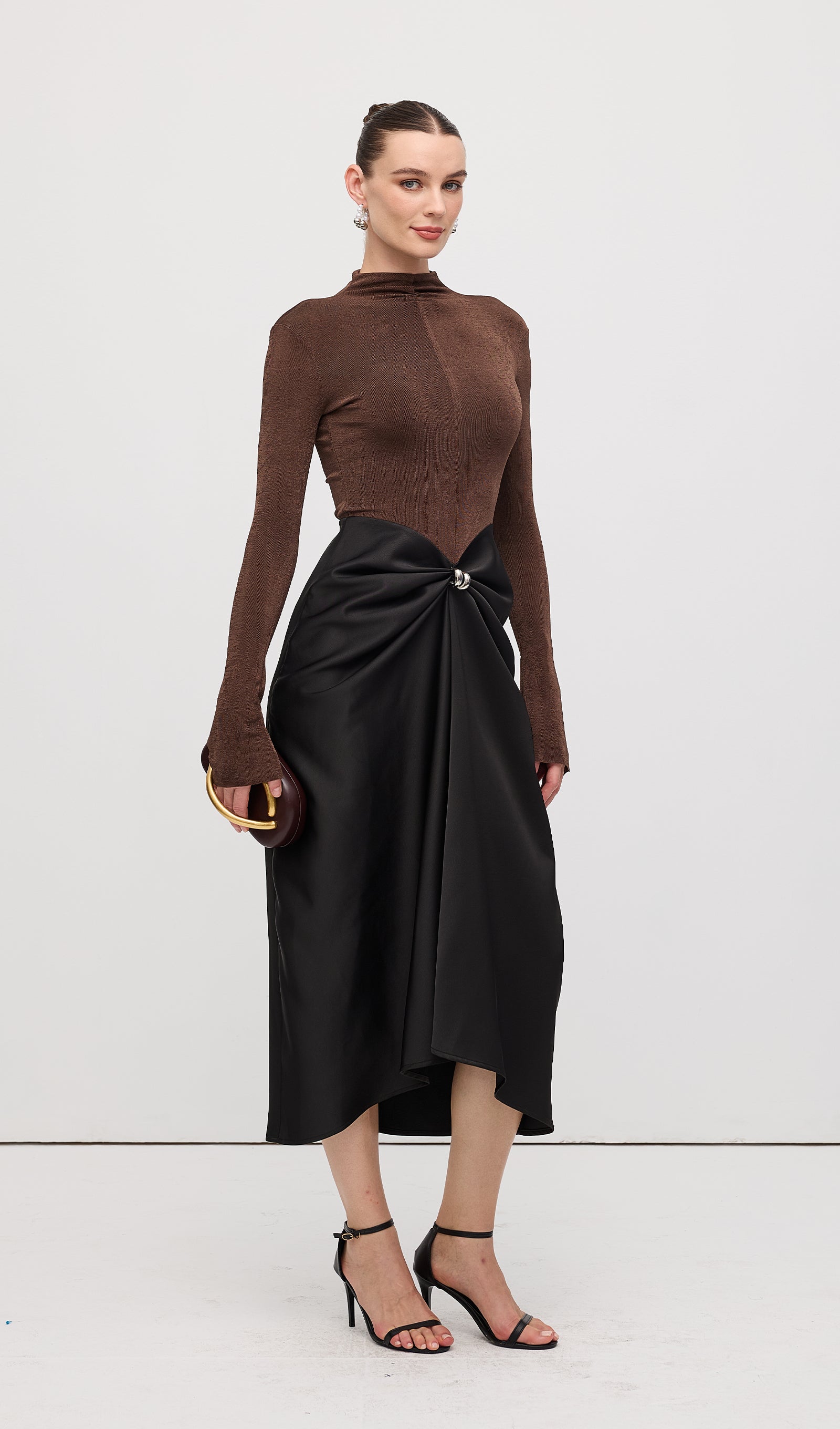 Midikleid in A-Linie mit Blumenmuster und Laternenärmeln