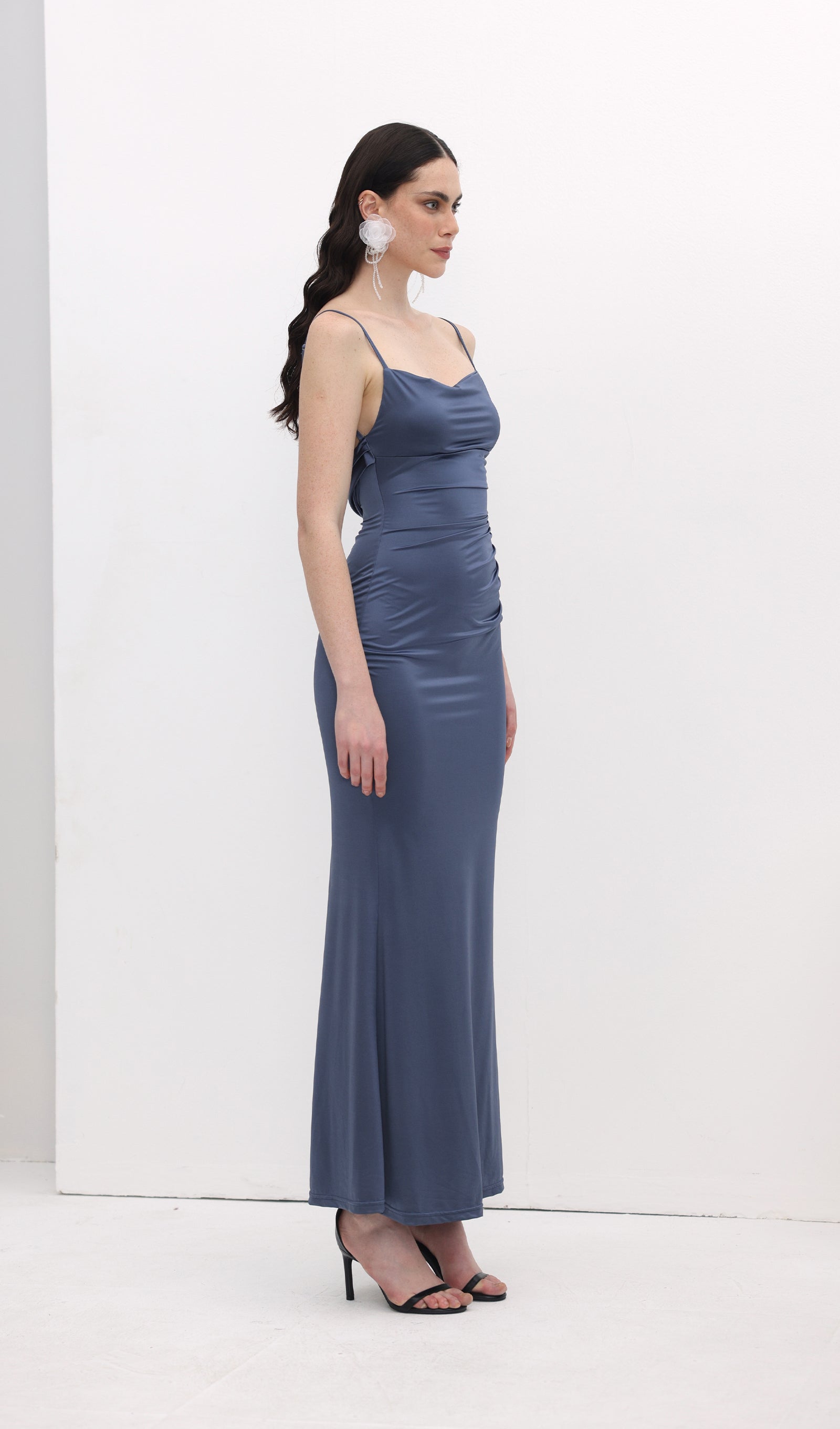 Midikleid in A-Linie mit Blumenmuster und Laternenärmeln