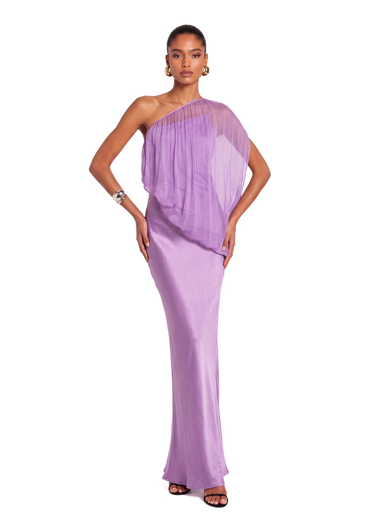 Yimin One Shoulder Satin Maxi Dress