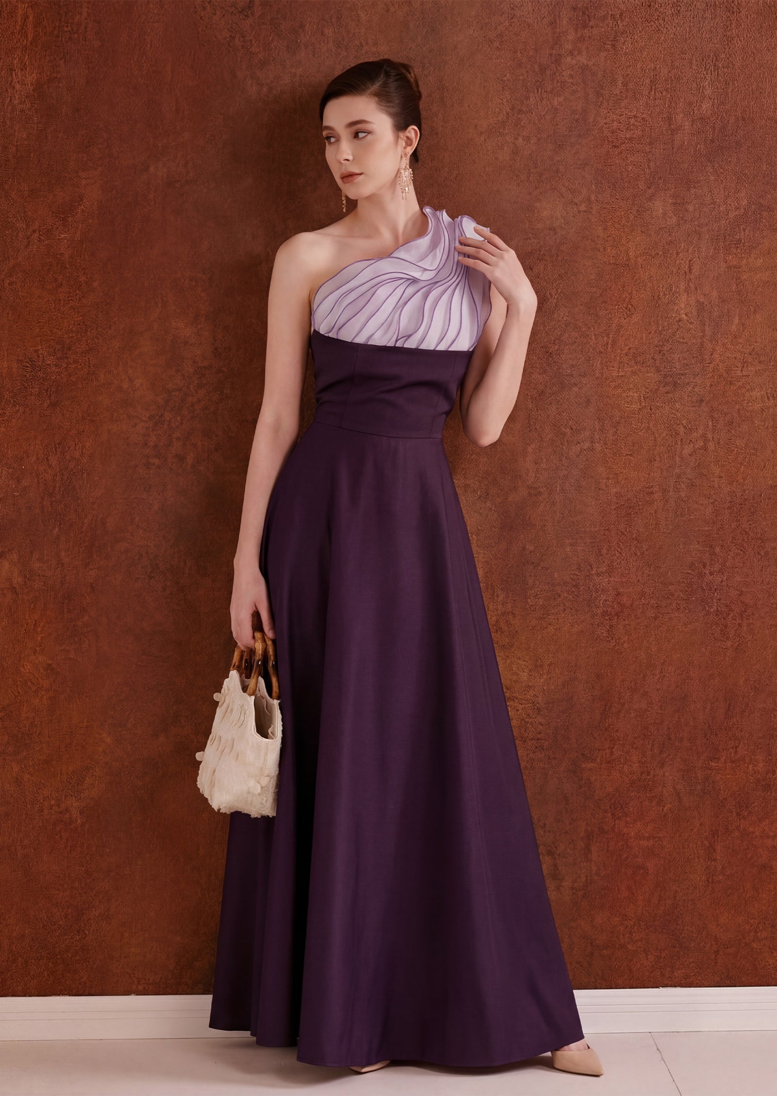 Midikleid in A-Linie mit Blumenmuster und Laternenärmeln