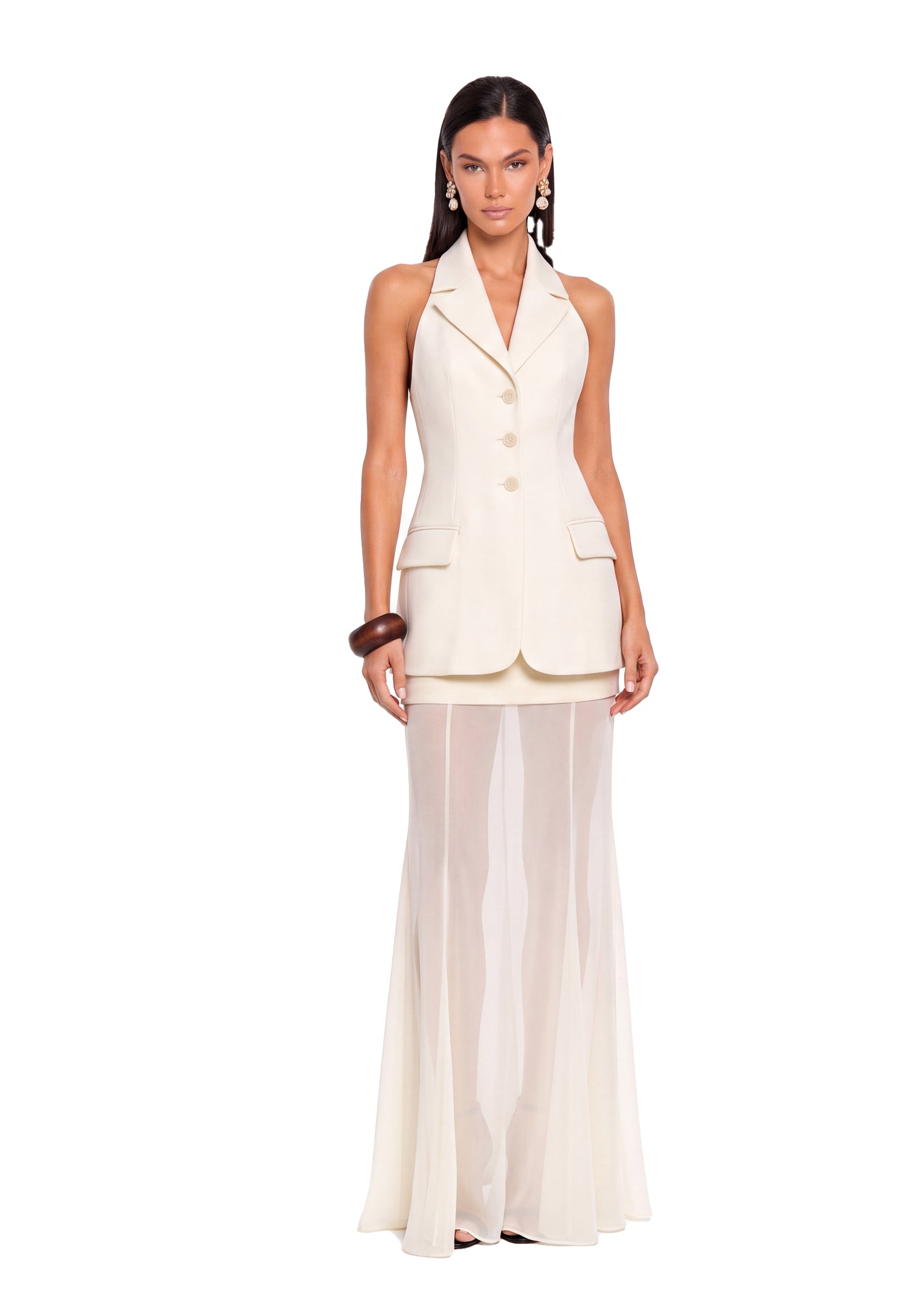 Laibah Sleeveless suit vest sheer skirt set