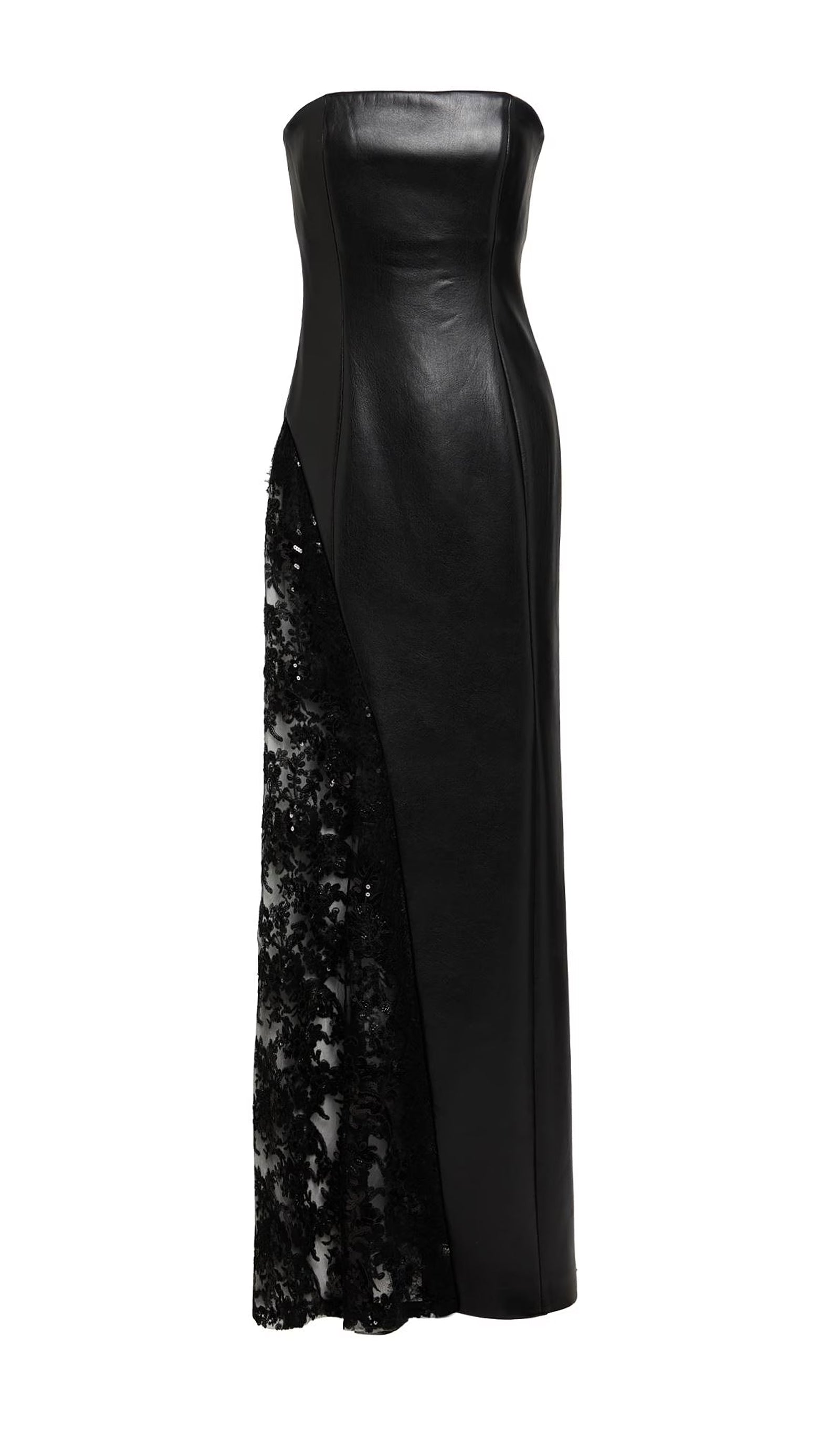 Strapless Lace Leather Maxi Dress