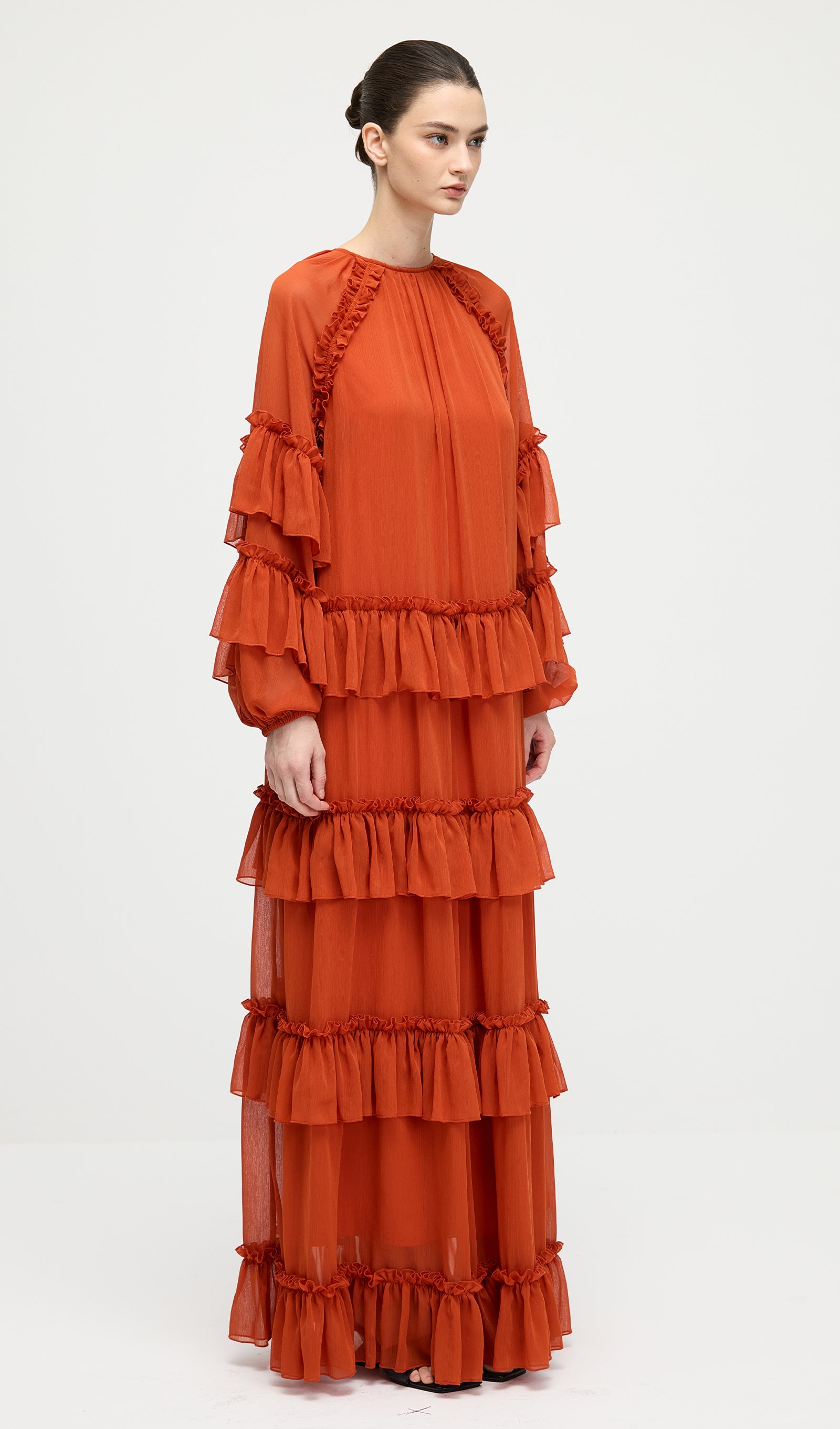 Midikleid in A-Linie mit Blumenmuster und Laternenärmeln