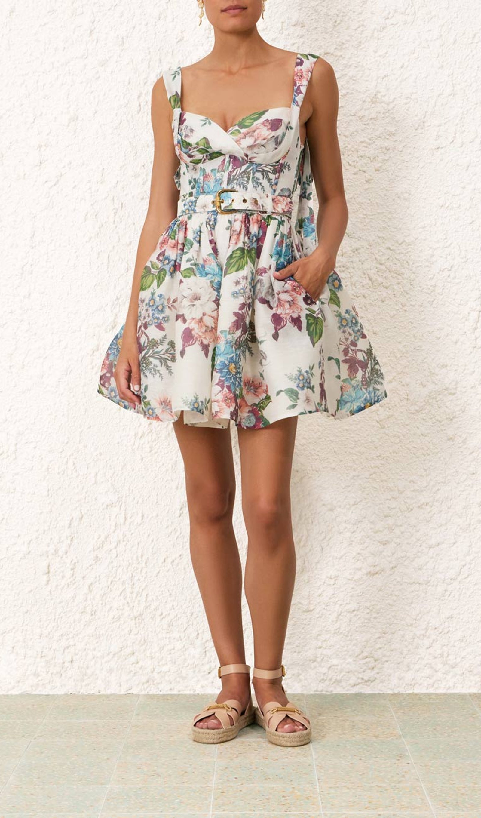 Midikleid in A-Linie mit Blumenmuster und Laternenärmeln