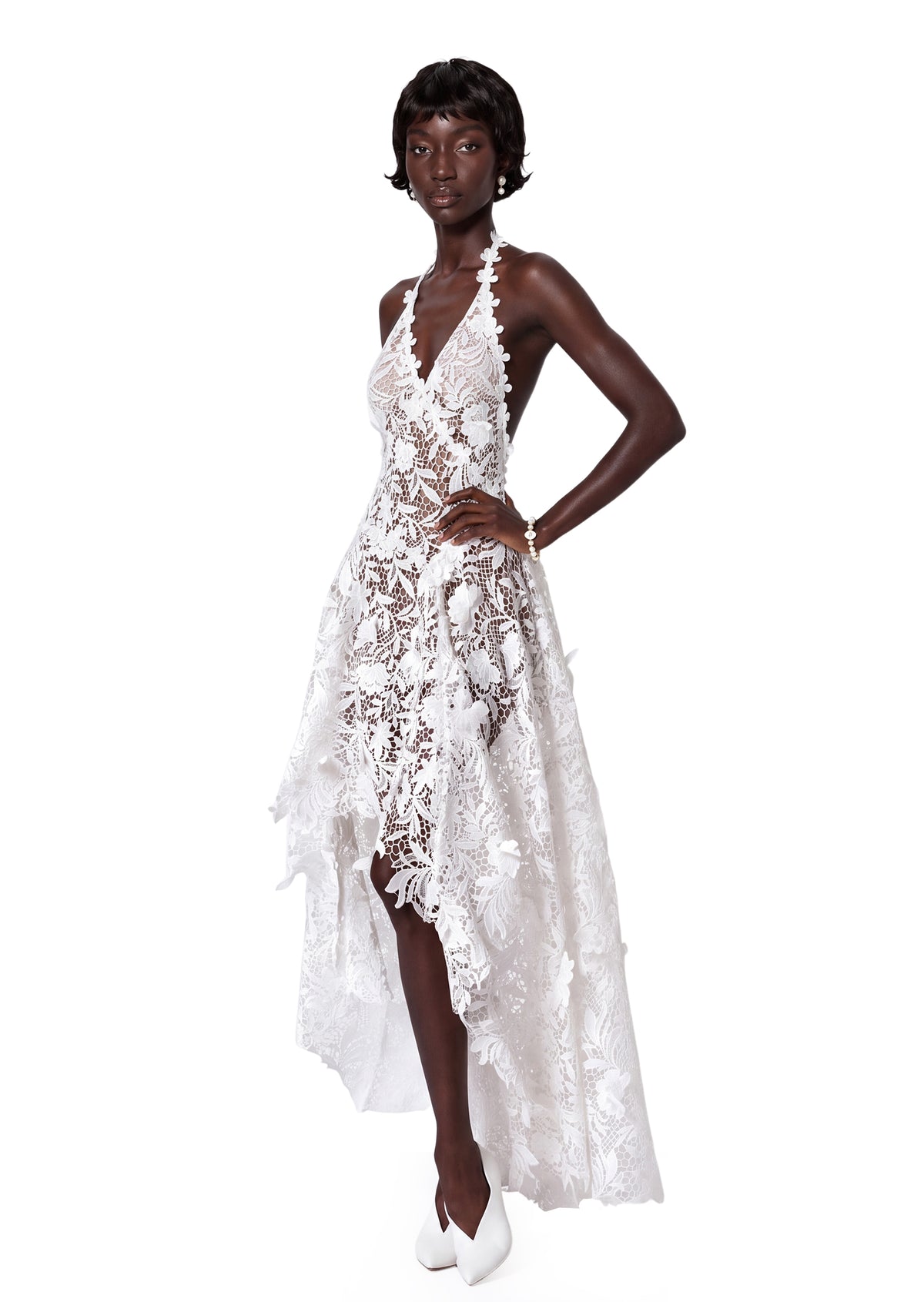Yeva Halter Neck Lace Midi Dress