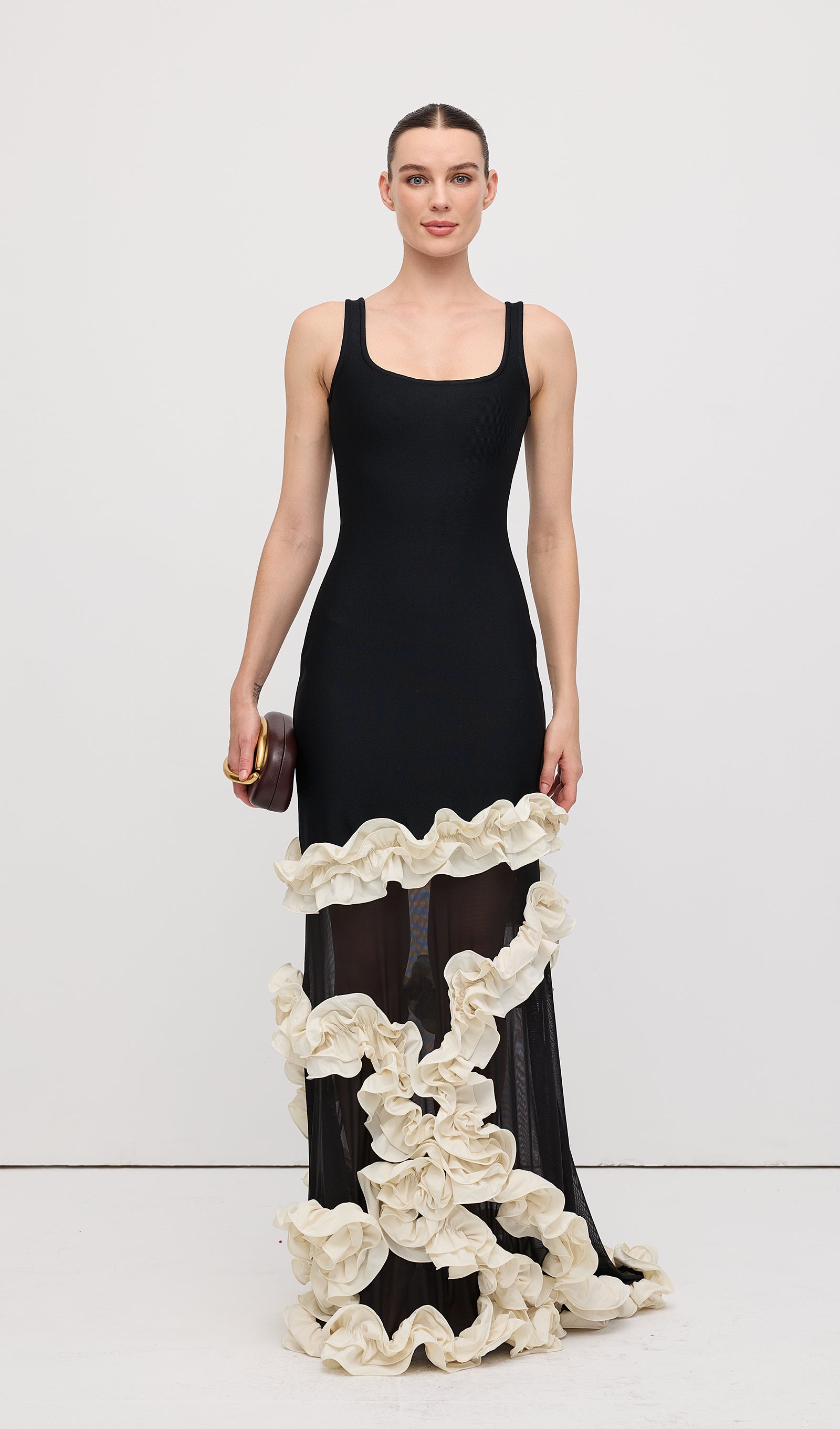 Midikleid in A-Linie mit Blumenmuster und Laternenärmeln